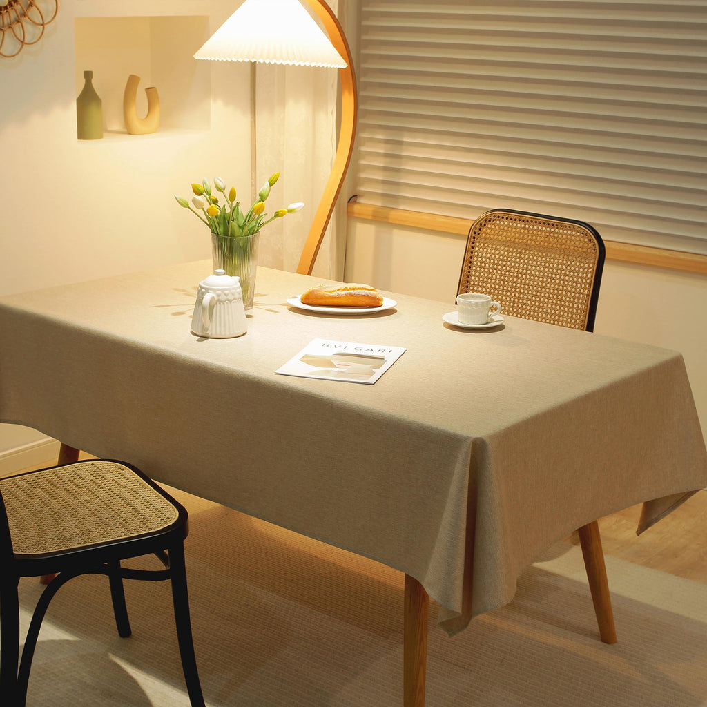 Solid Color Linen-Like Waterproof Tablecloth for Dining Table, Coffee Table & TV Stand – Oil-Proof, Wrinkle-Resistant, Beige