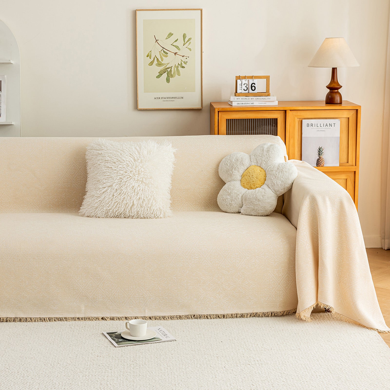 Anti Cat Scratch Imitation Cotton and Linen Sofa Towel - Beige