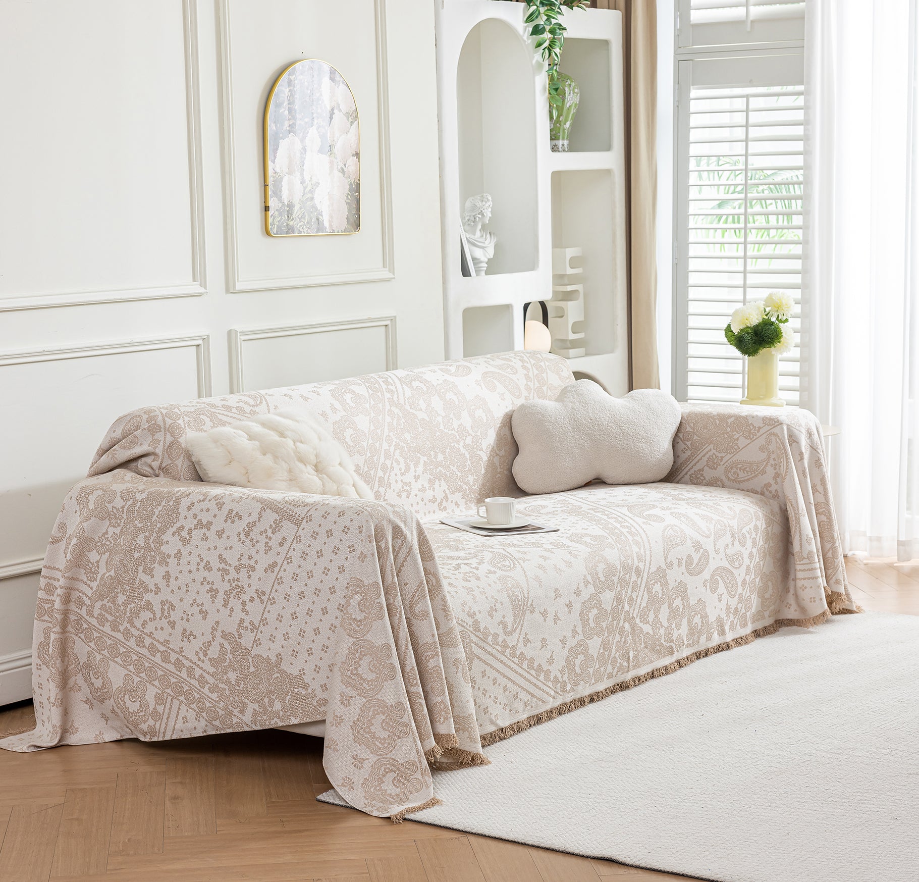 Paisley Sofa Towel #Beige