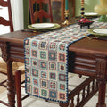 Blue Hook Flower Pattern Cotton-Linen Style Table Runner with Scalloped Edge