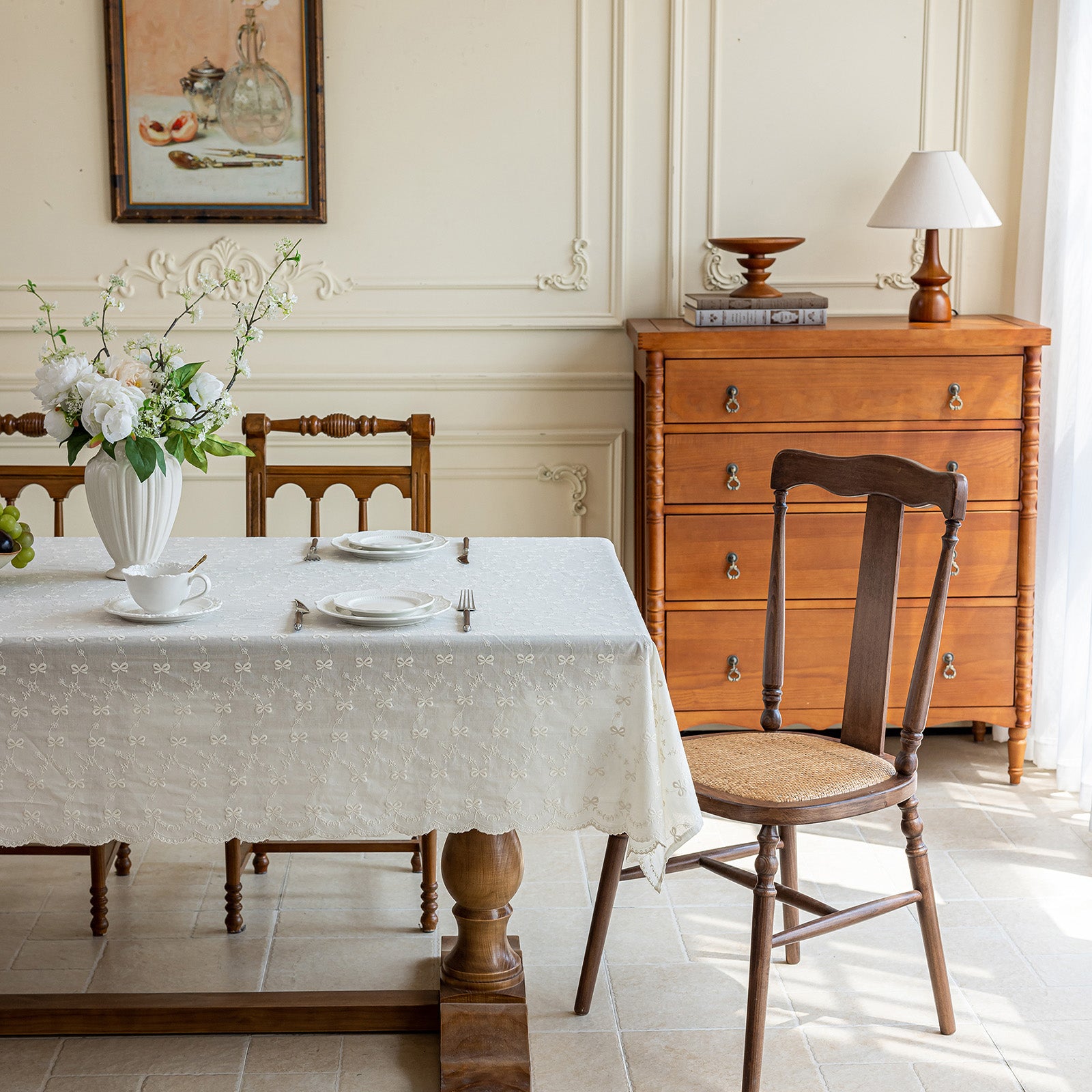 Pure Cotton Jacquard Tablecloth, Vintage French Style for Wedding, Party & Dessert Table – Fits Square & Round Tables
