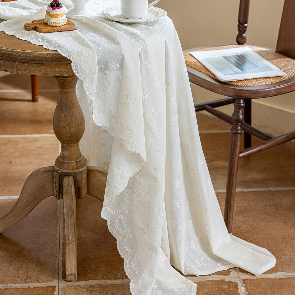 Pure Cotton Jacquard Tablecloth, Vintage French Style for Wedding, Party & Dessert Table – Fits Square & Round Tables