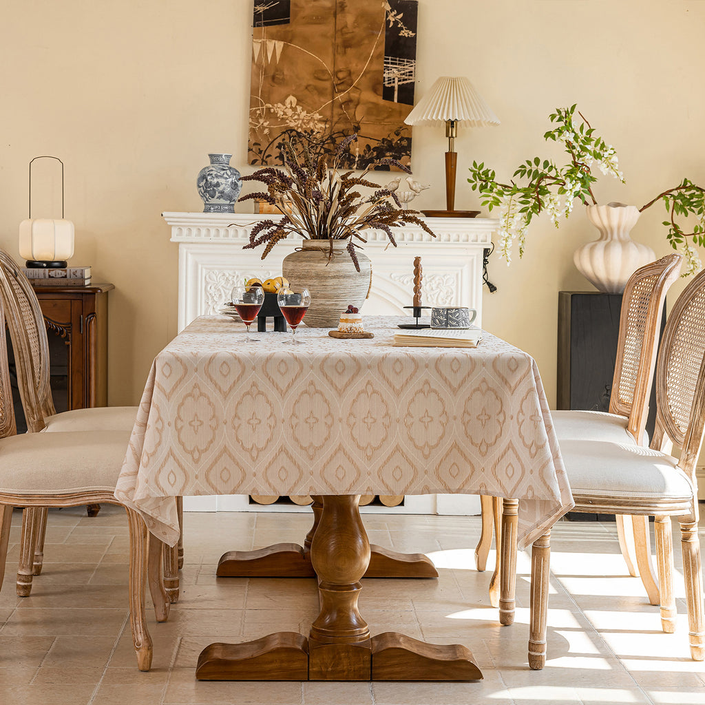 Linen Like Tablecloth or Desk Cover Wrinkle Resistant Jacquard Crabapple Blossom Embossed Multi Use
