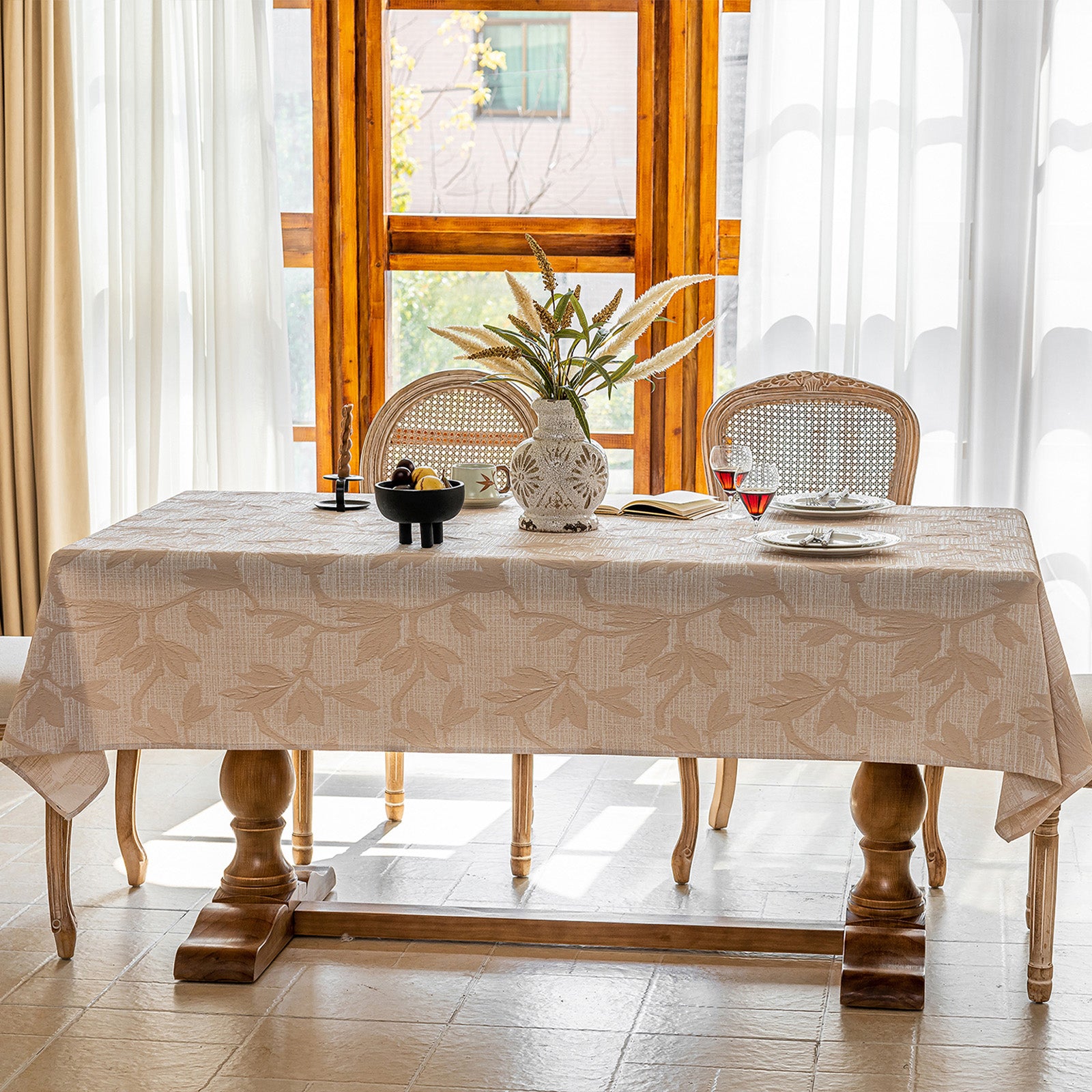 Linen Like Tablecloth or Desk Cover Wrinkle Resistant Jacquard Magnolia Embossed Multi Use