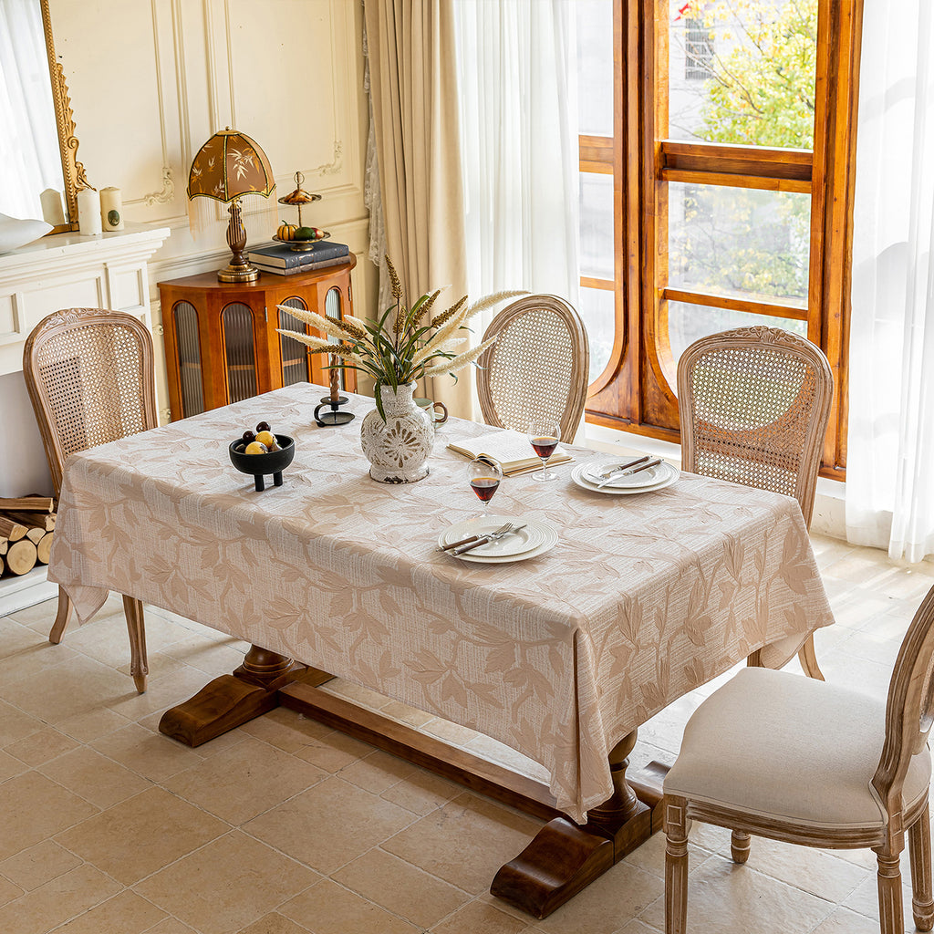 Linen Like Tablecloth or Desk Cover Wrinkle Resistant Jacquard Magnolia Embossed Multi Use