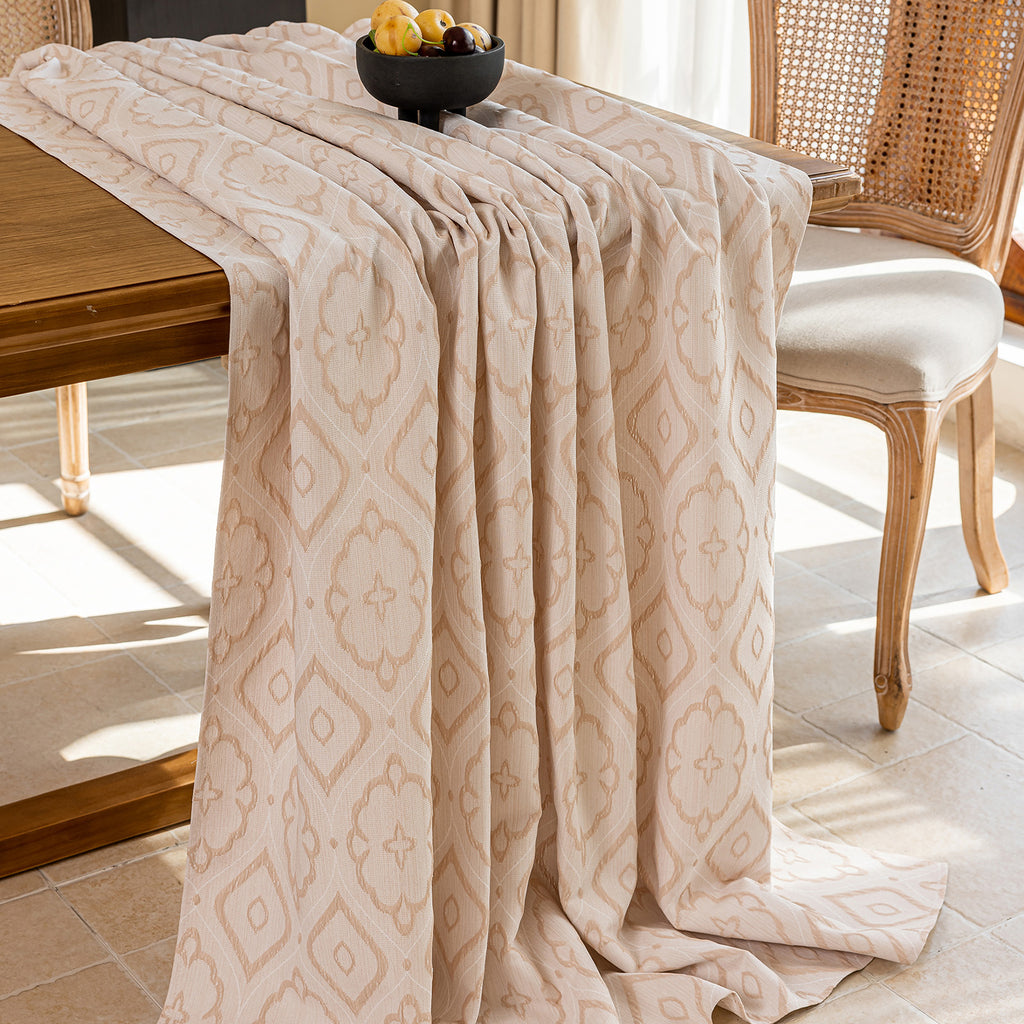 Linen Like Tablecloth or Desk Cover Wrinkle Resistant Jacquard Crabapple Blossom Embossed Multi Use