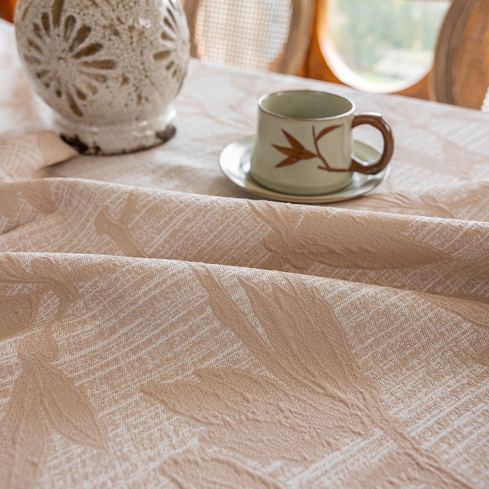Linen Like Tablecloth or Desk Cover Wrinkle Resistant Jacquard Magnolia Embossed Multi Use