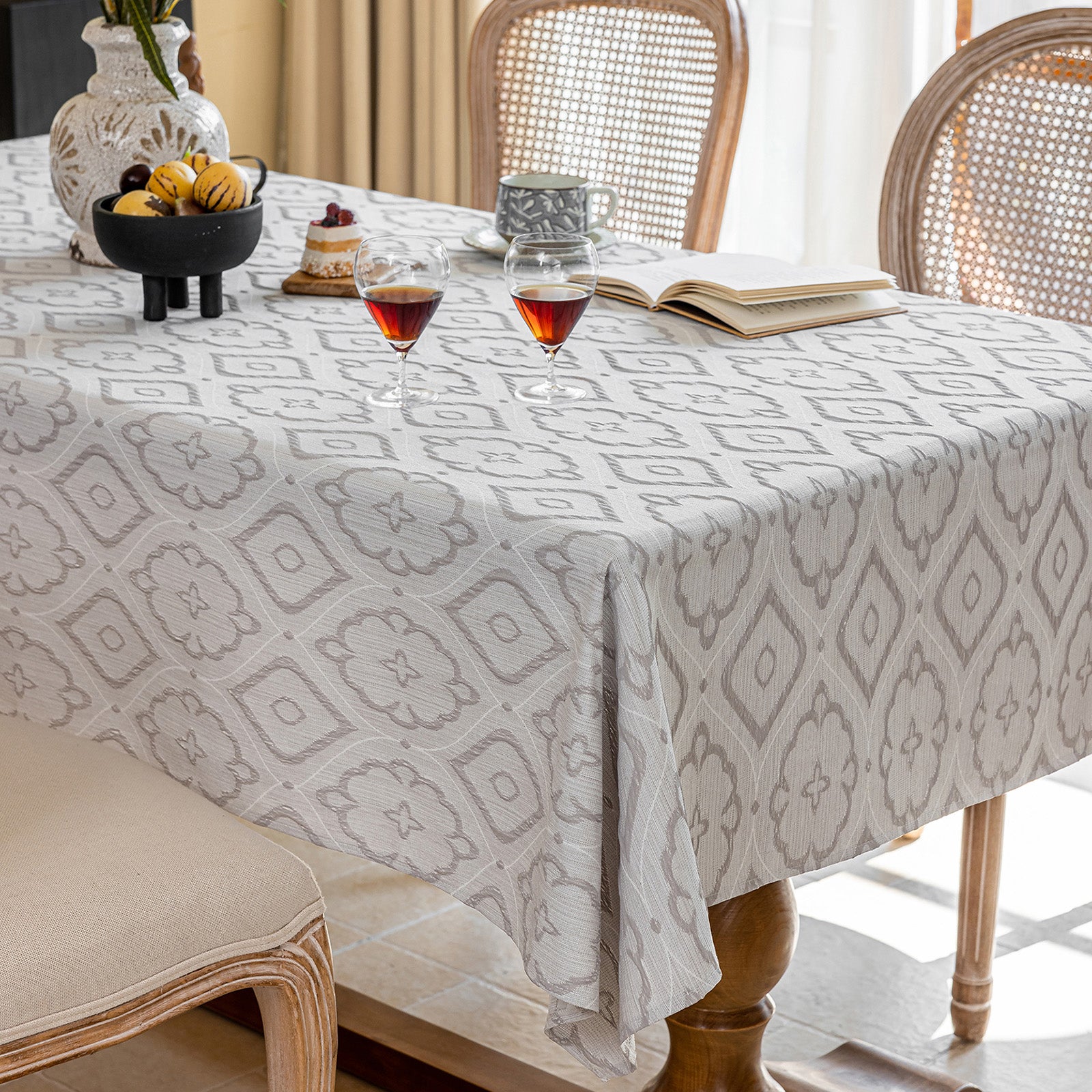 Linen Like Tablecloth or Desk Cover Wrinkle Resistant Jacquard Crabapple Blossom Embossed Multi Use