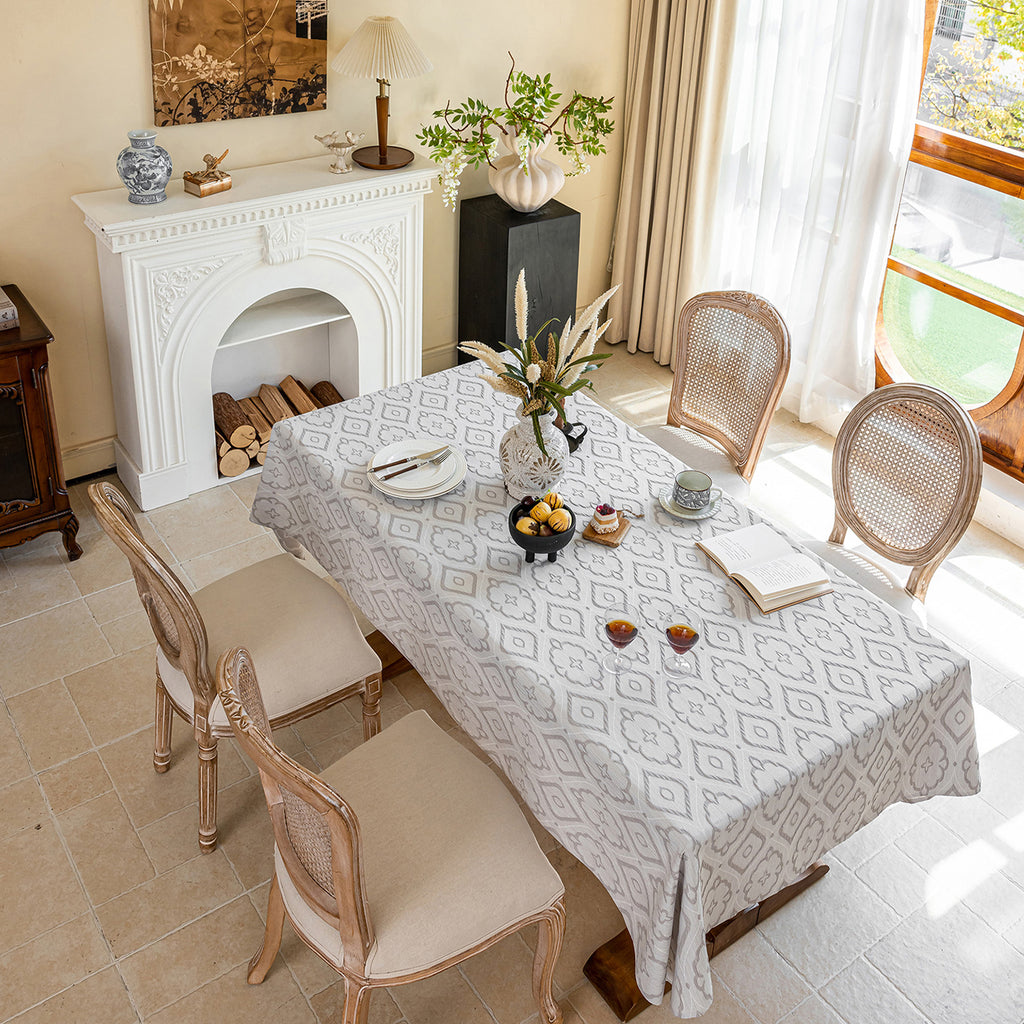 Linen Like Tablecloth or Desk Cover Wrinkle Resistant Jacquard Crabapple Blossom Embossed Multi Use