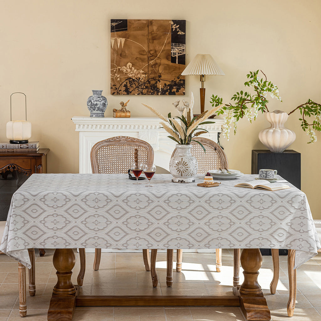 Linen Like Tablecloth or Desk Cover Wrinkle Resistant Jacquard Crabapple Blossom Embossed Multi Use