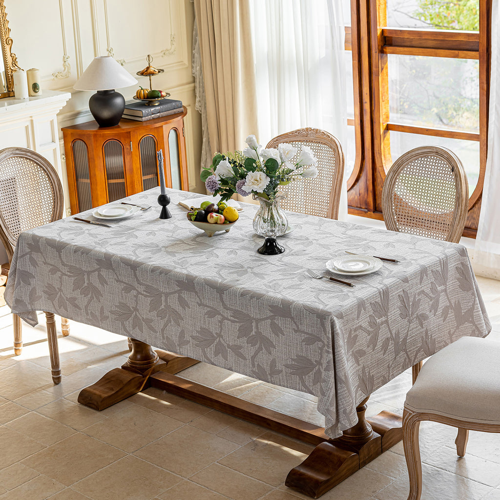 Linen Like Tablecloth or Desk Cover Wrinkle Resistant Jacquard Magnolia Embossed Multi Use