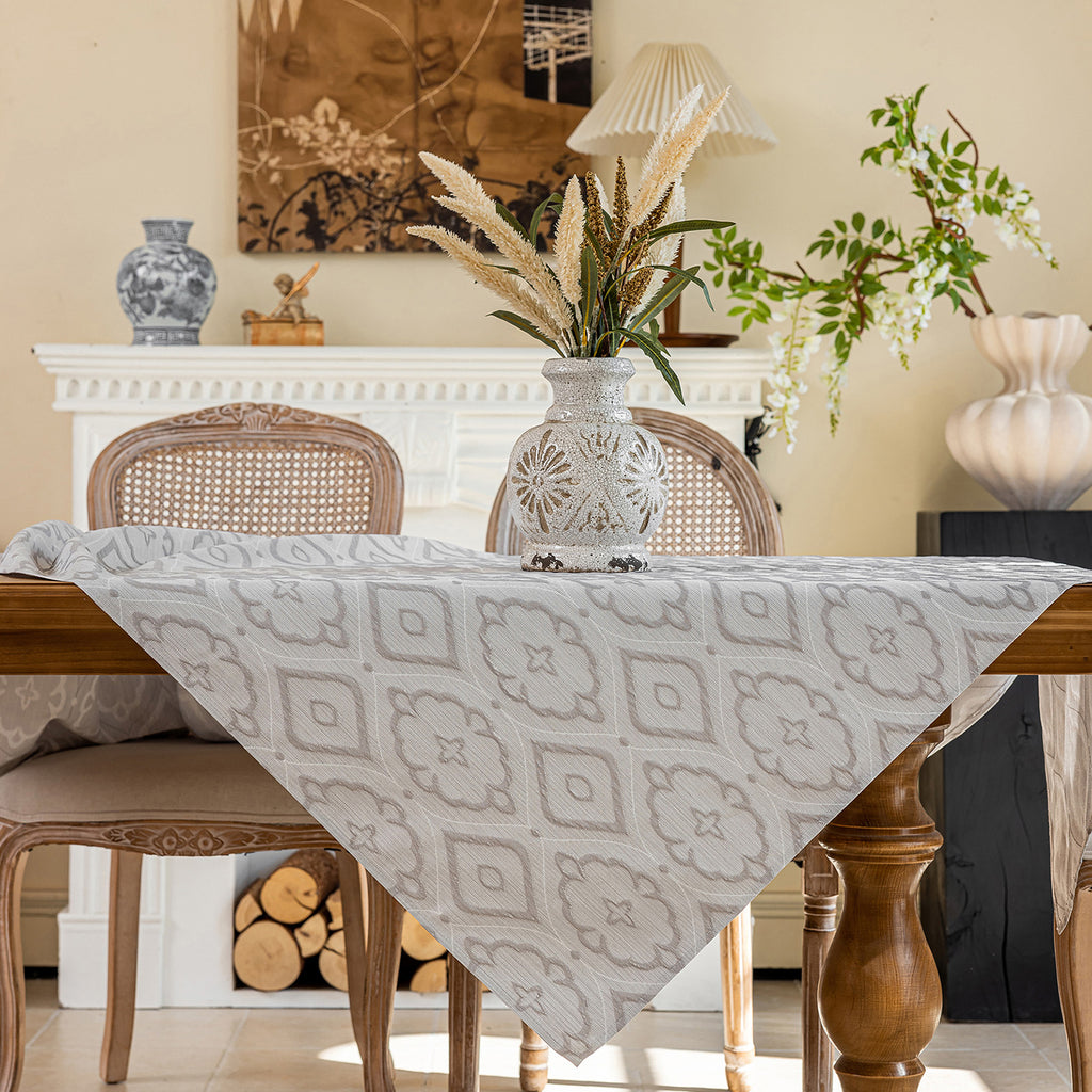 Linen Like Tablecloth or Desk Cover Wrinkle Resistant Jacquard Crabapple Blossom Embossed Multi Use