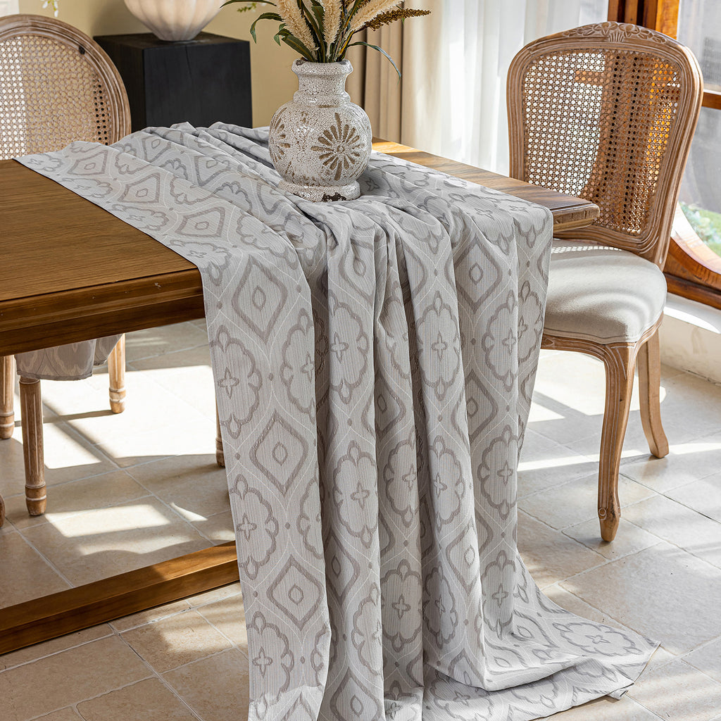 Linen Like Tablecloth or Desk Cover Wrinkle Resistant Jacquard Crabapple Blossom Embossed Multi Use
