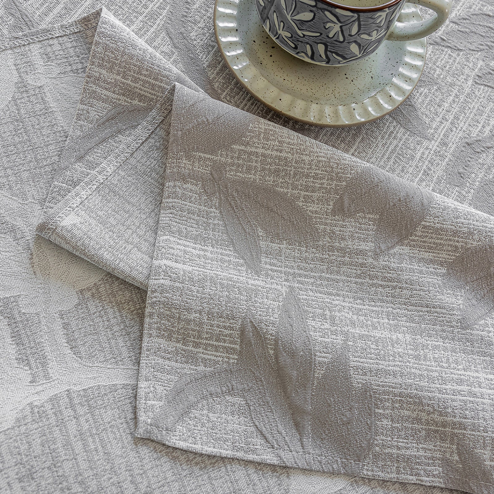 Linen Like Tablecloth or Desk Cover Wrinkle Resistant Jacquard Magnolia Embossed Multi Use