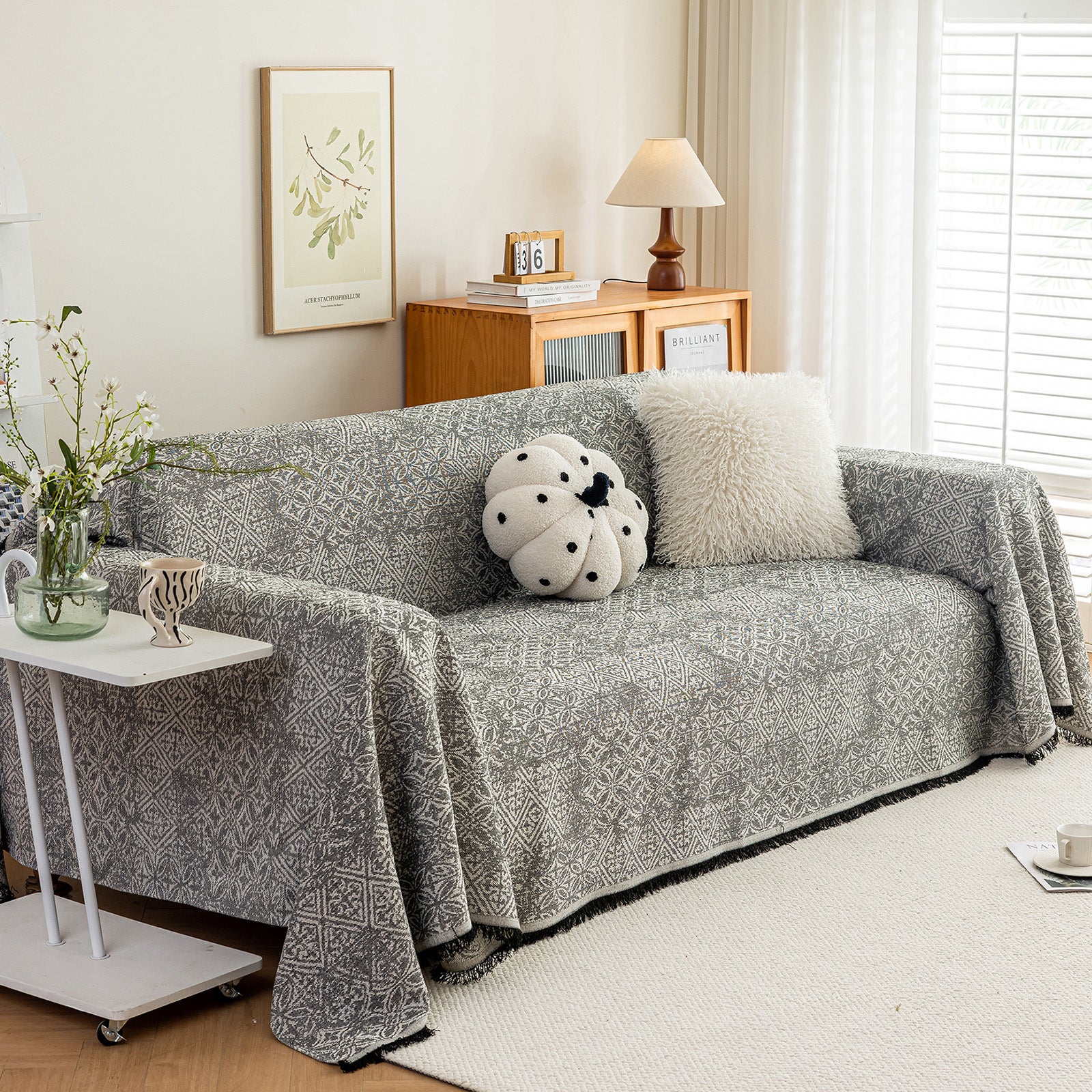 Anti Cat Scratch Imitation Cotton and Linen Sofa Towel - Black