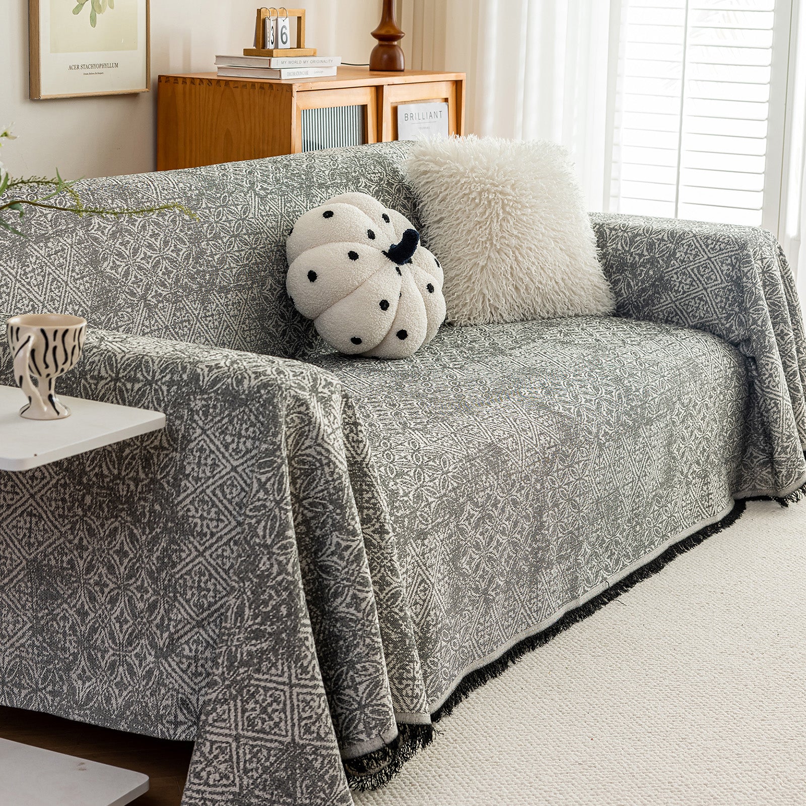 Anti Cat Scratch Imitation Cotton and Linen Sofa Towel - Black