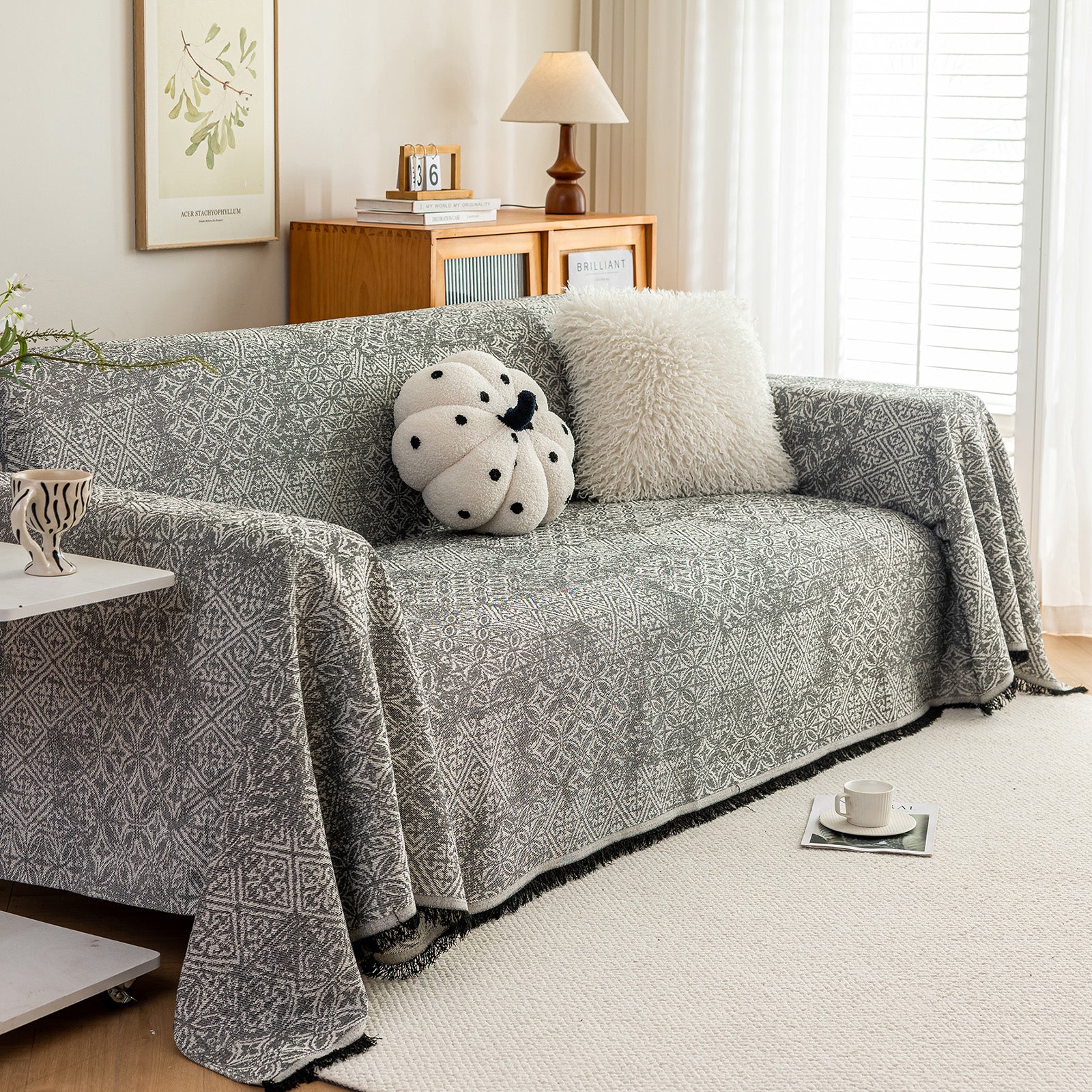 Anti Cat Scratch Imitation Cotton and Linen Sofa Towel - Black