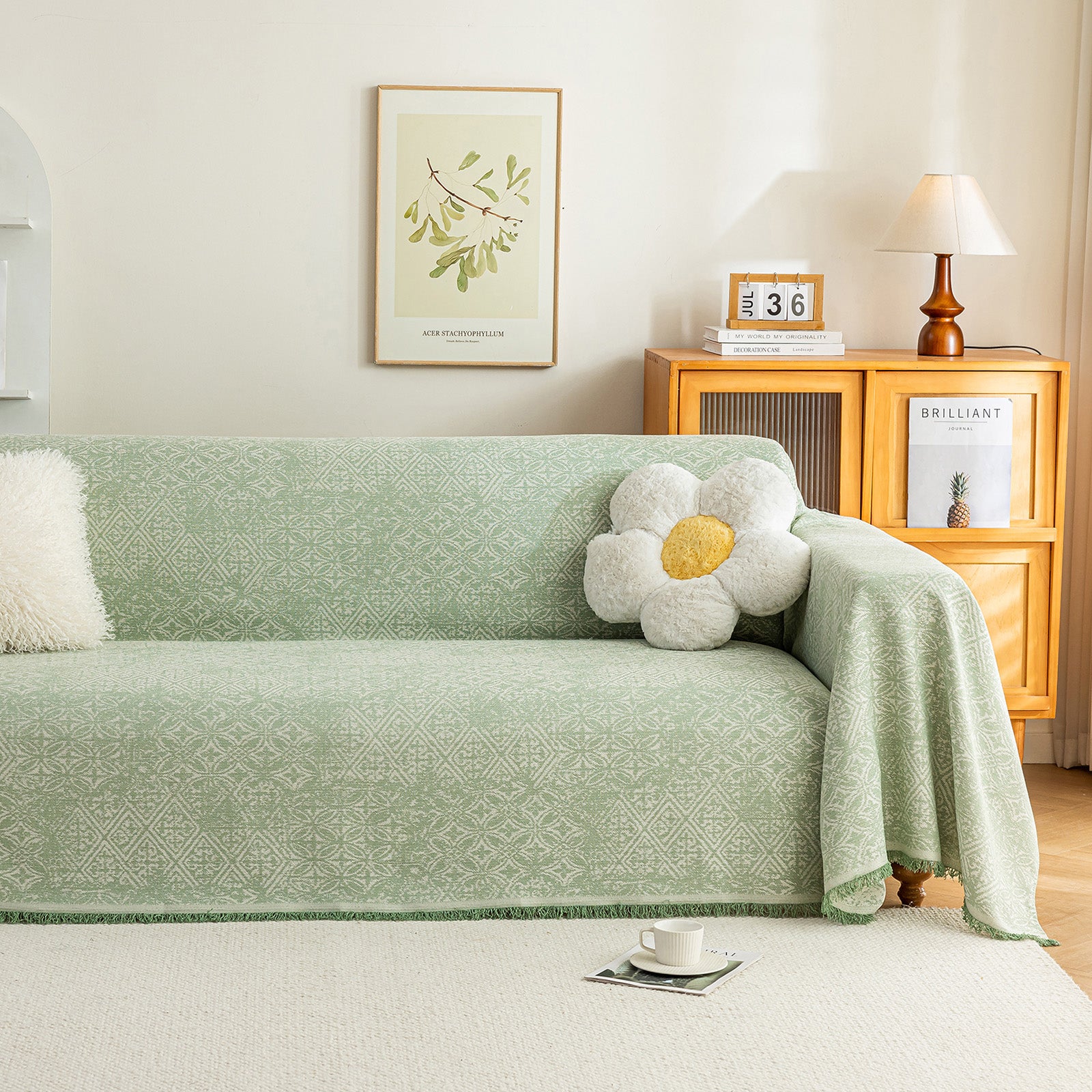 Anti Cat Scratch Imitation Cotton and Linen Sofa Towel - Green