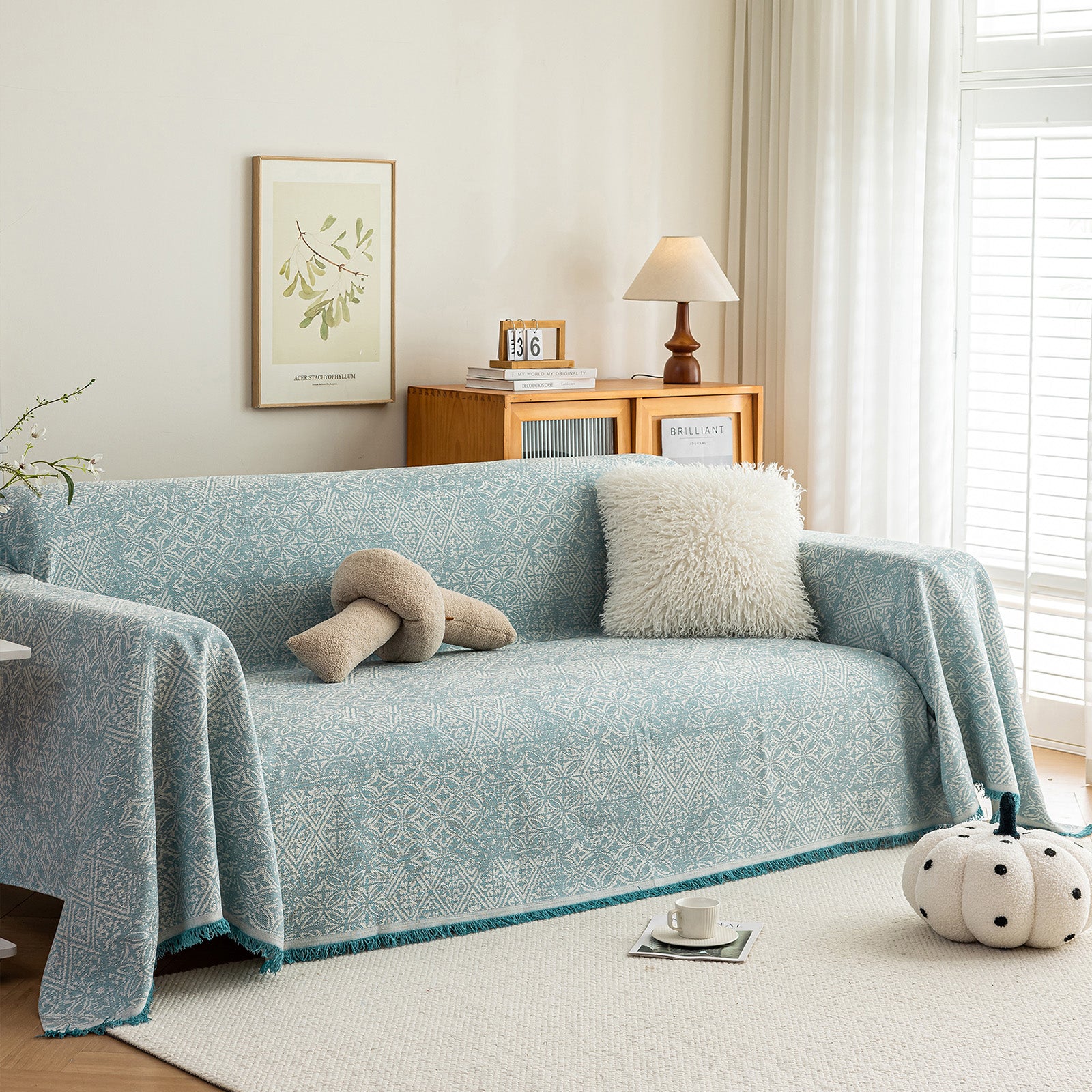 Anti Cat Scratch Imitation Cotton and Linen Sofa Towel - Blue