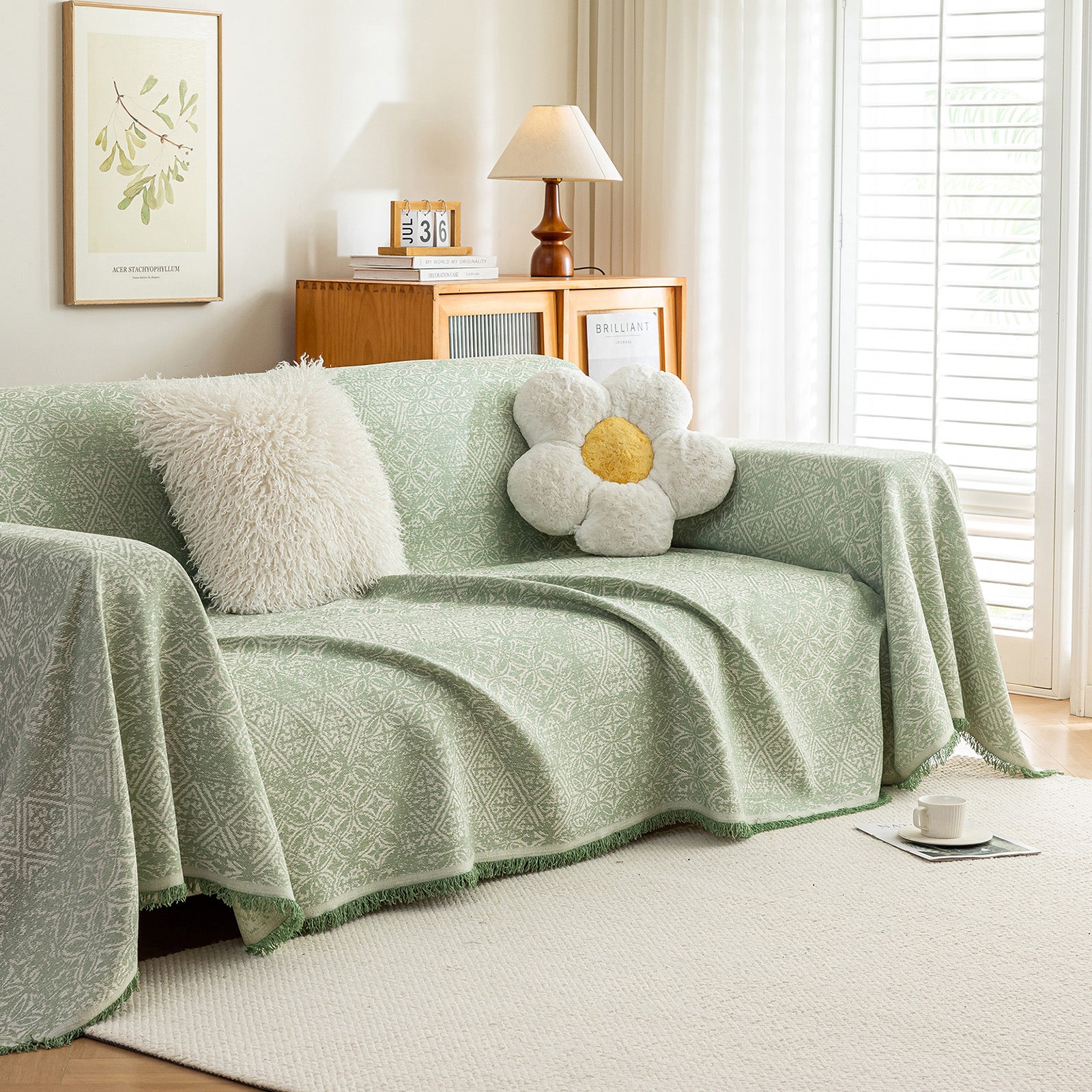 Anti Cat Scratch Imitation Cotton and Linen Sofa Towel - Green