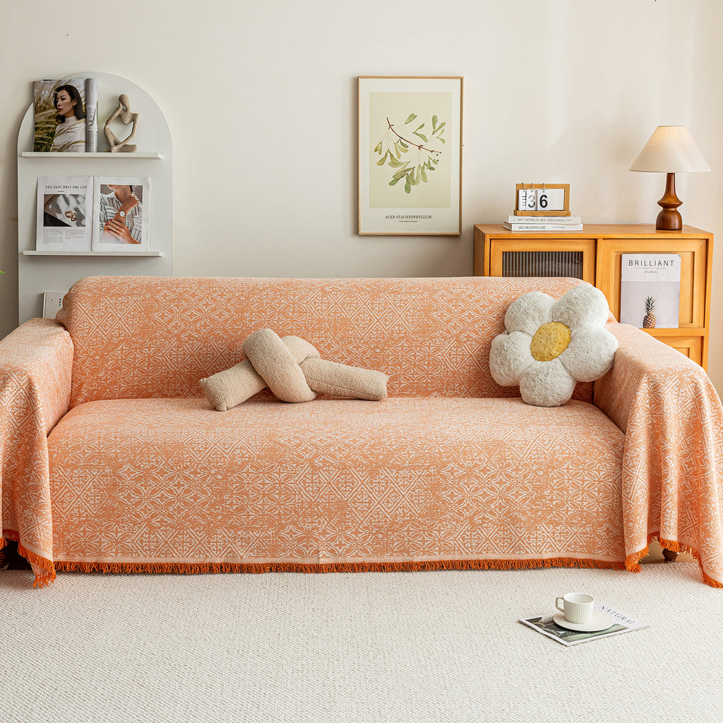 Anti Cat Scratch Imitation Cotton and Linen Sofa Towel - Orange