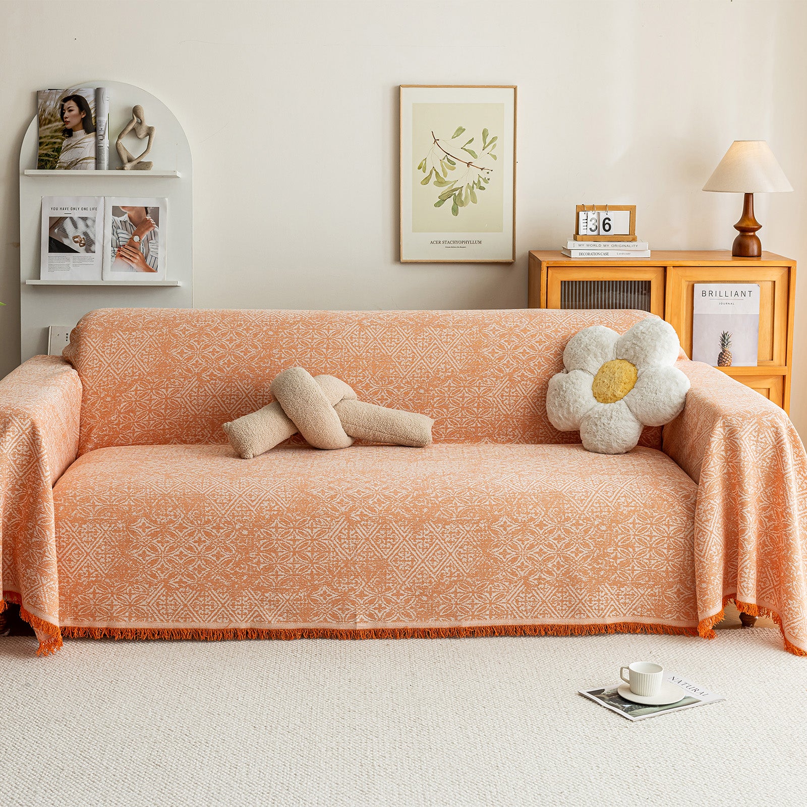 Anti Cat Scratch Imitation Cotton and Linen Sofa Towel - Orange