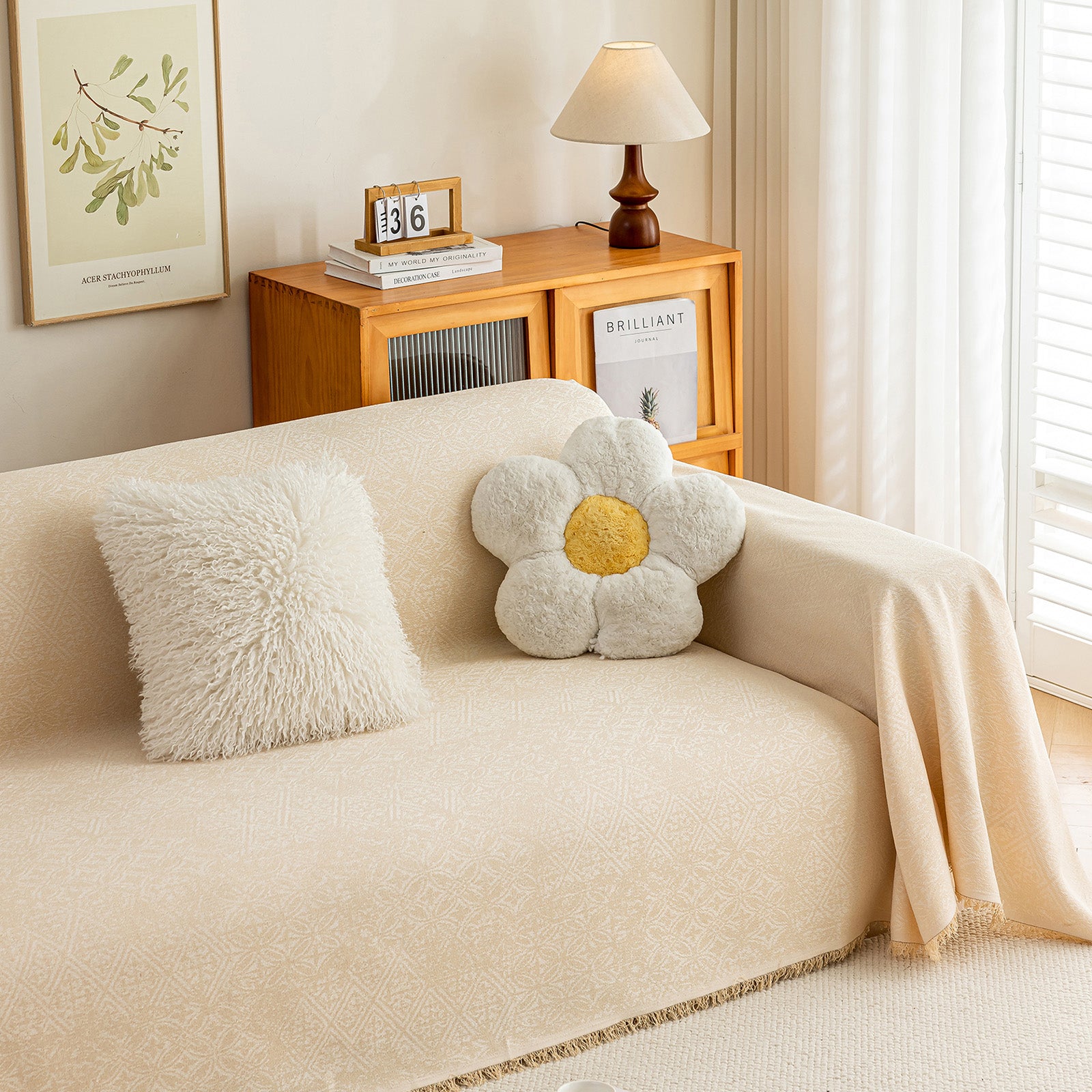 Anti Cat Scratch Imitation Cotton and Linen Sofa Towel - Beige