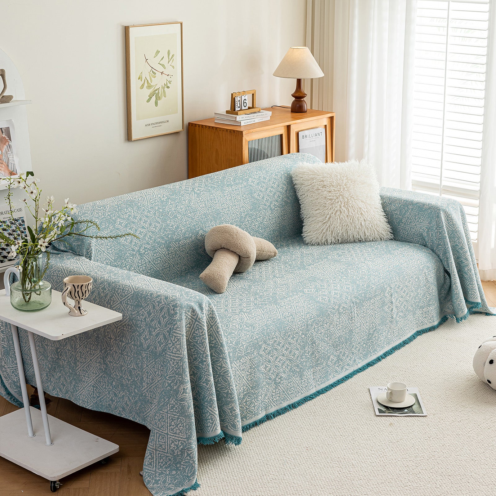 Anti Cat Scratch Imitation Cotton and Linen Sofa Towel - Blue