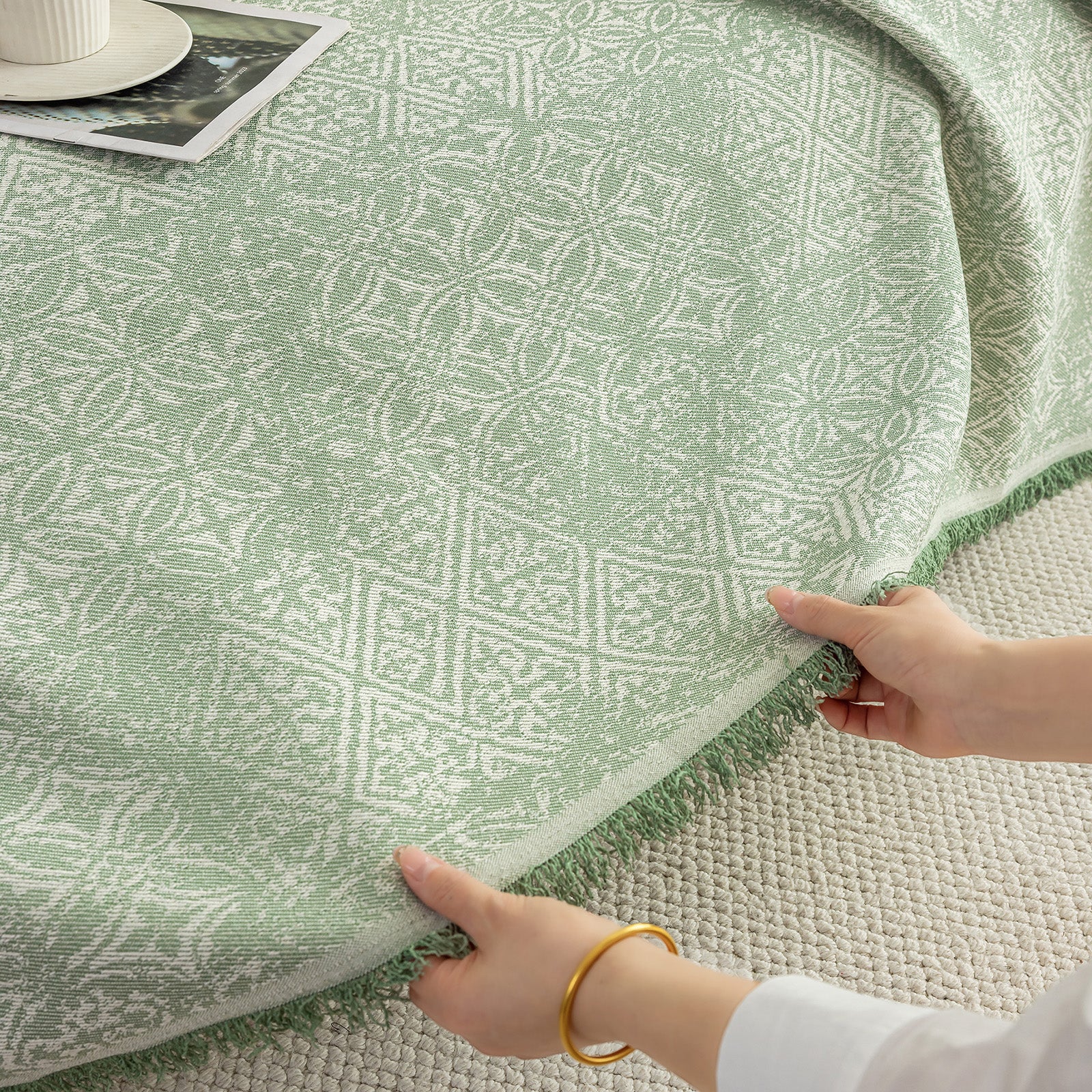 Anti Cat Scratch Imitation Cotton and Linen Sofa Towel - Green