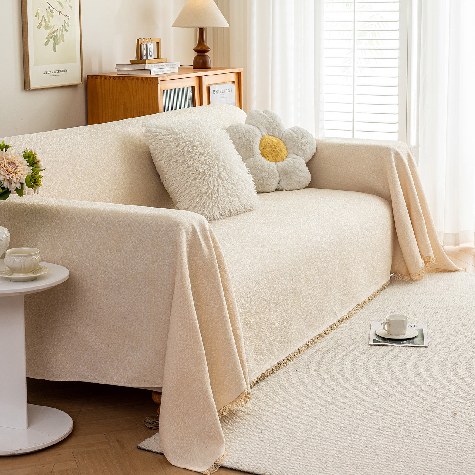 Anti Cat Scratch Imitation Cotton and Linen Sofa Towel - Beige