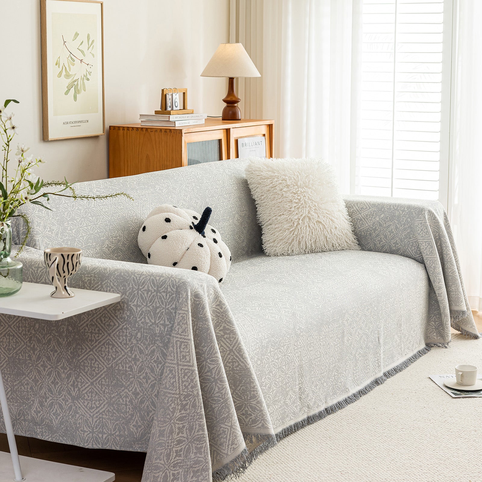 Anti Cat Scratch Imitation Cotton and Linen Sofa Towel - Gray