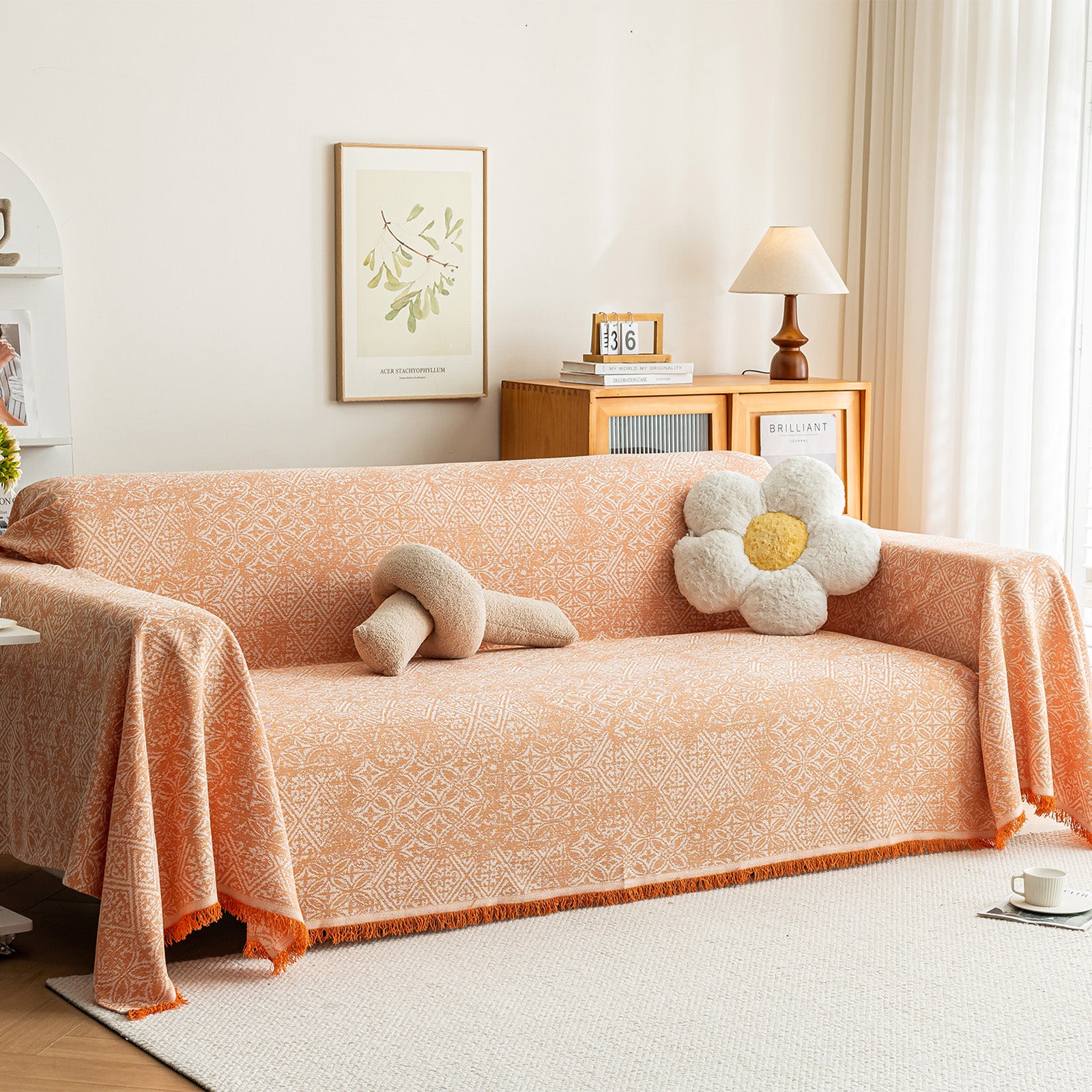 Anti Cat Scratch Imitation Cotton and Linen Sofa Towel - Orange