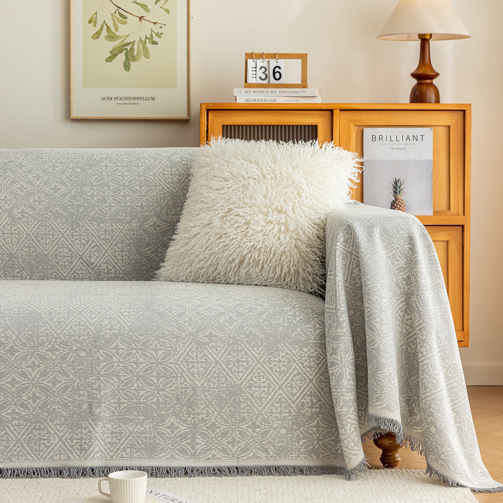 Anti Cat Scratch Imitation Cotton and Linen Sofa Towel - Gray