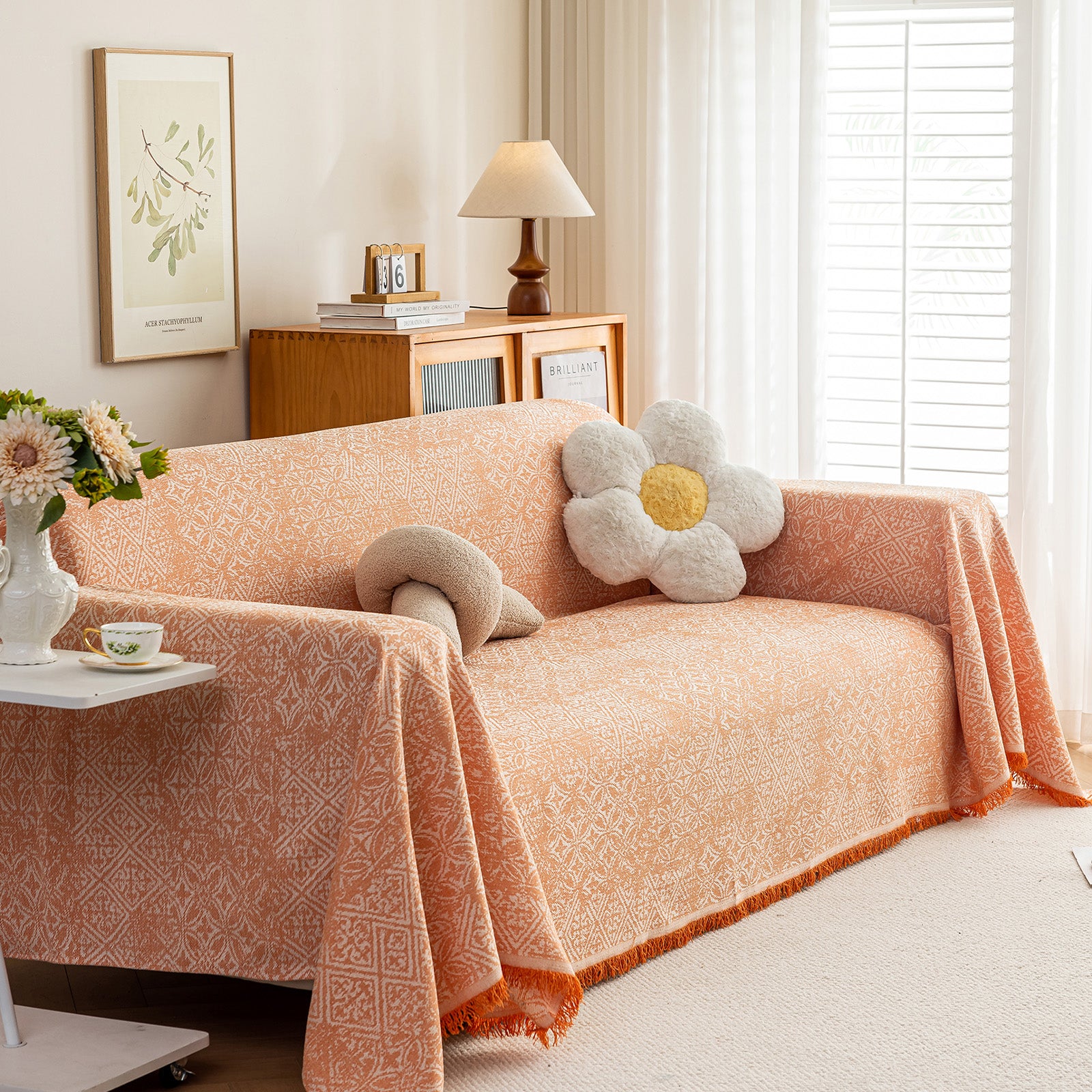 Anti Cat Scratch Imitation Cotton and Linen Sofa Towel - Orange