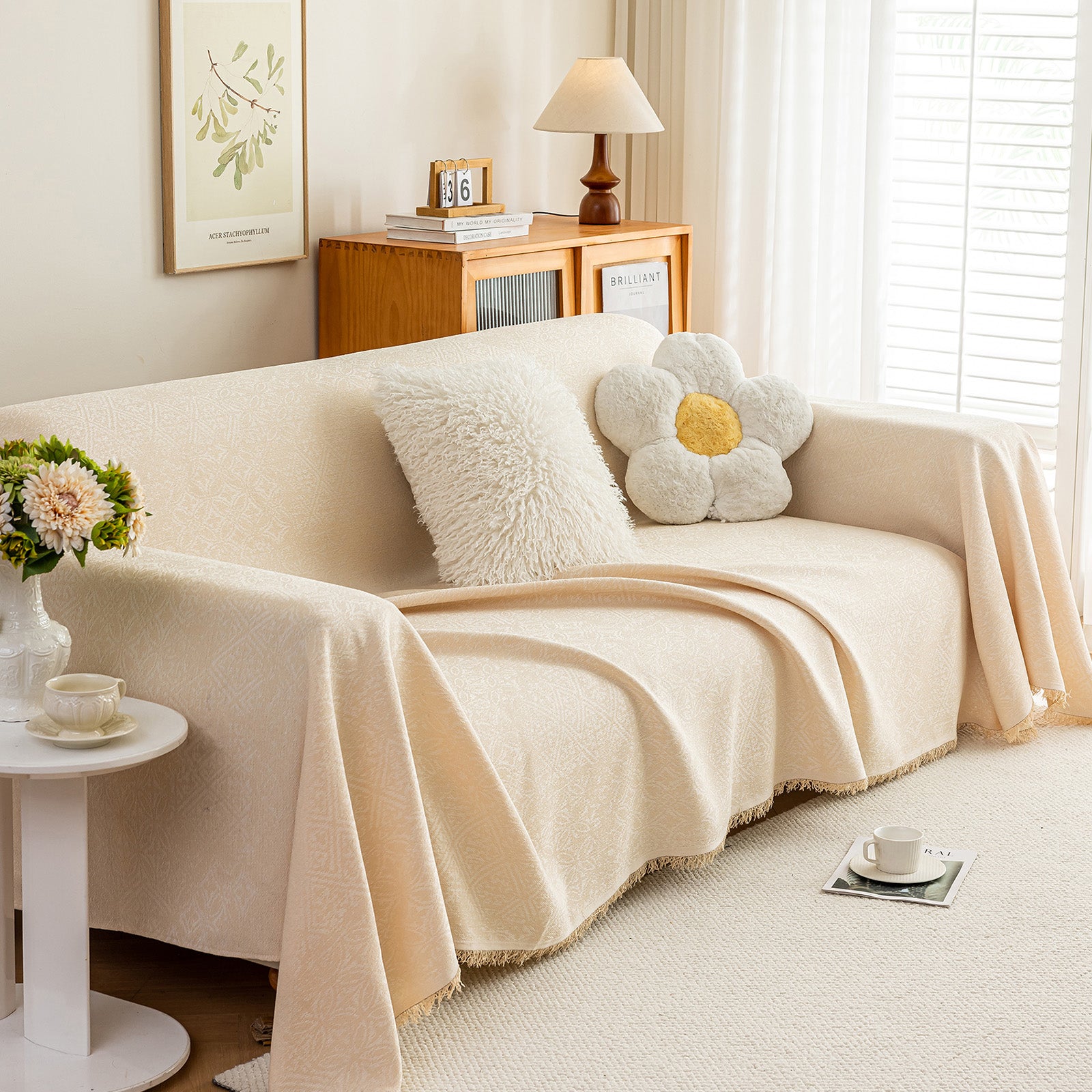Anti Cat Scratch Imitation Cotton and Linen Sofa Towel - Beige