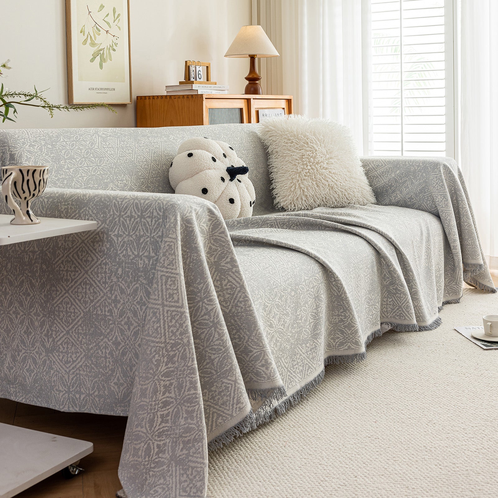 Anti Cat Scratch Imitation Cotton and Linen Sofa Towel - Gray