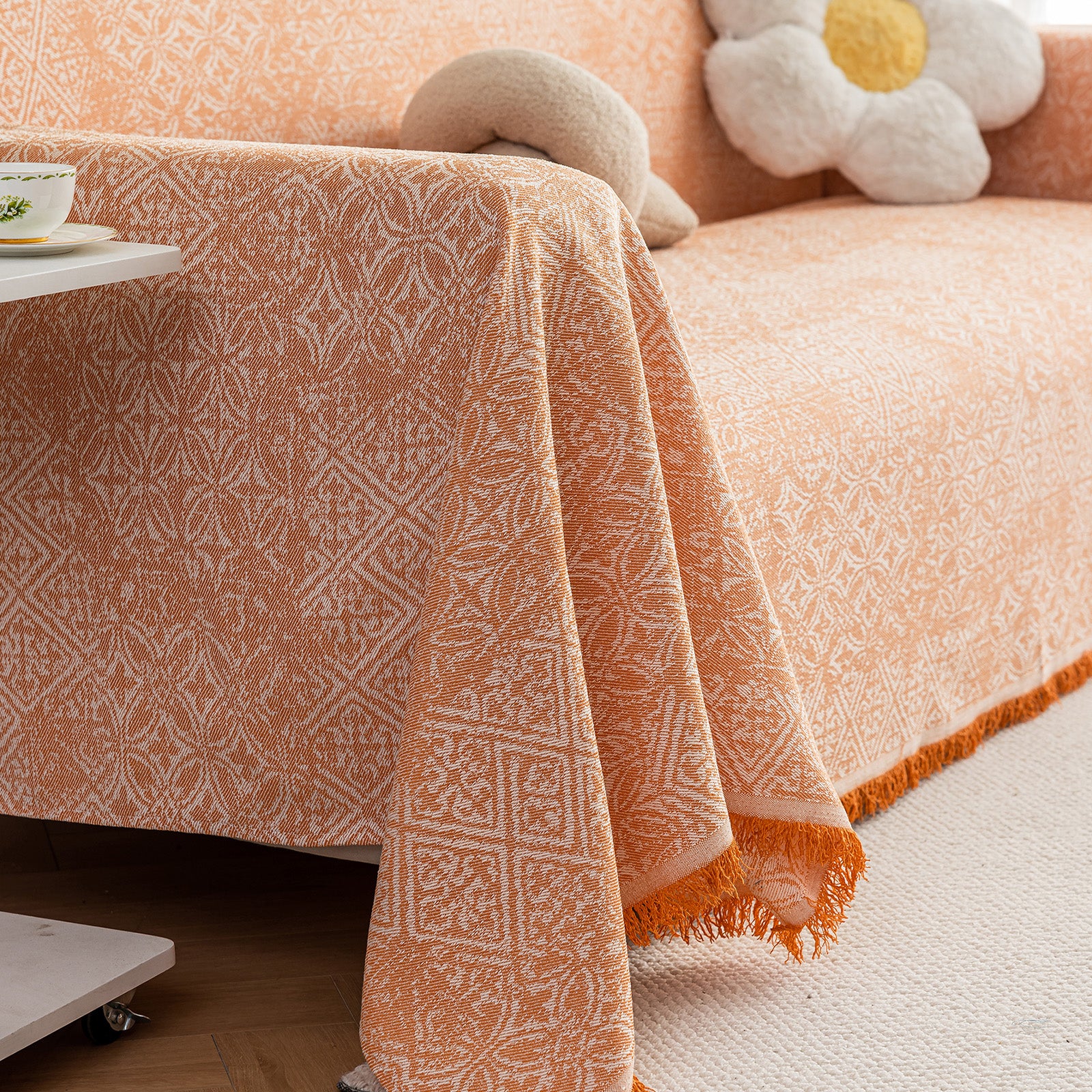Anti Cat Scratch Imitation Cotton and Linen Sofa Towel - Orange
