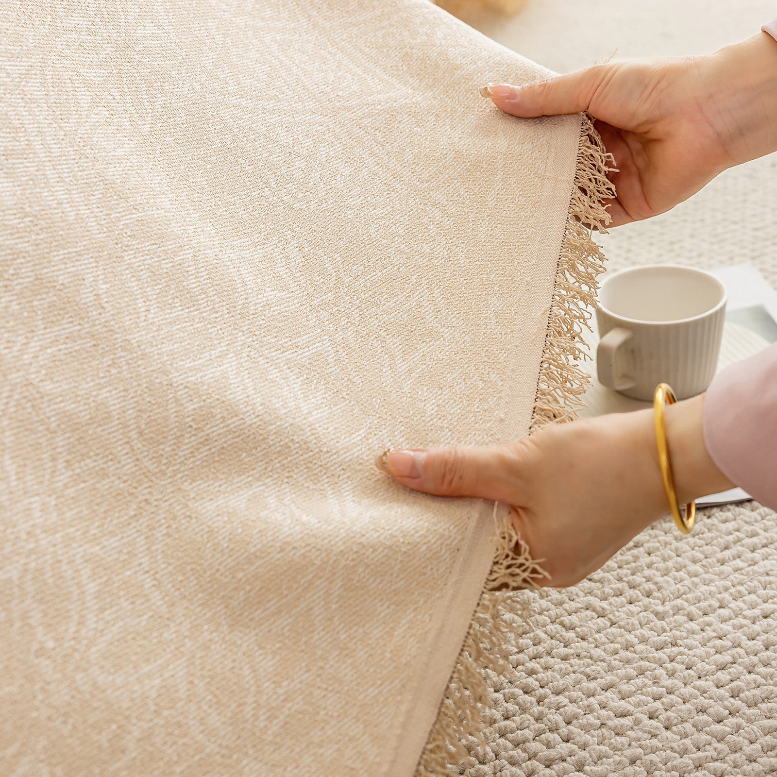 Anti Cat Scratch Imitation Cotton and Linen Sofa Towel - Beige