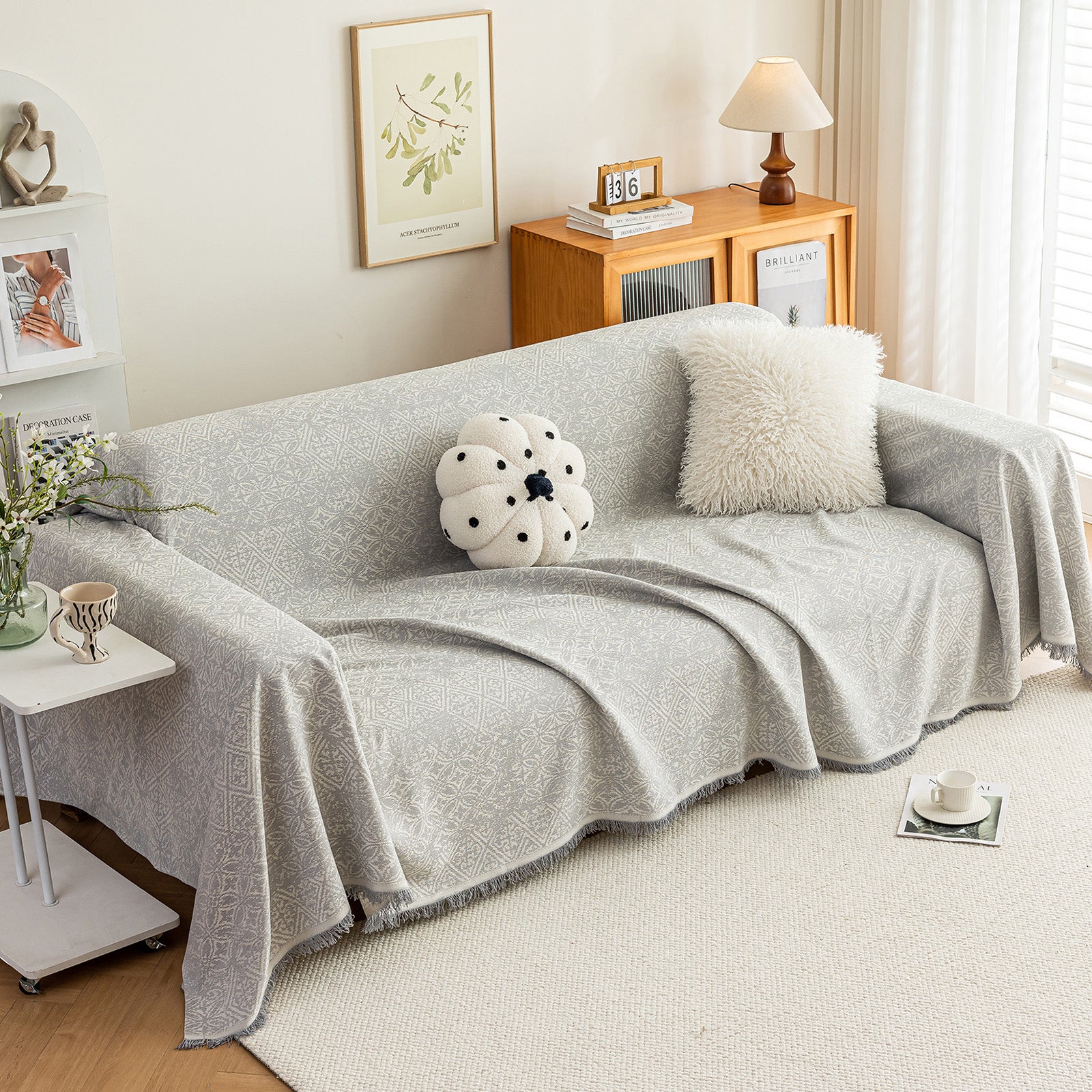 Anti Cat Scratch Imitation Cotton and Linen Sofa Towel - Gray