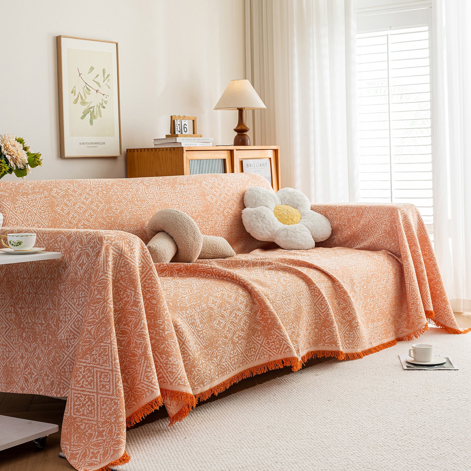 Anti Cat Scratch Imitation Cotton and Linen Sofa Towel - Orange