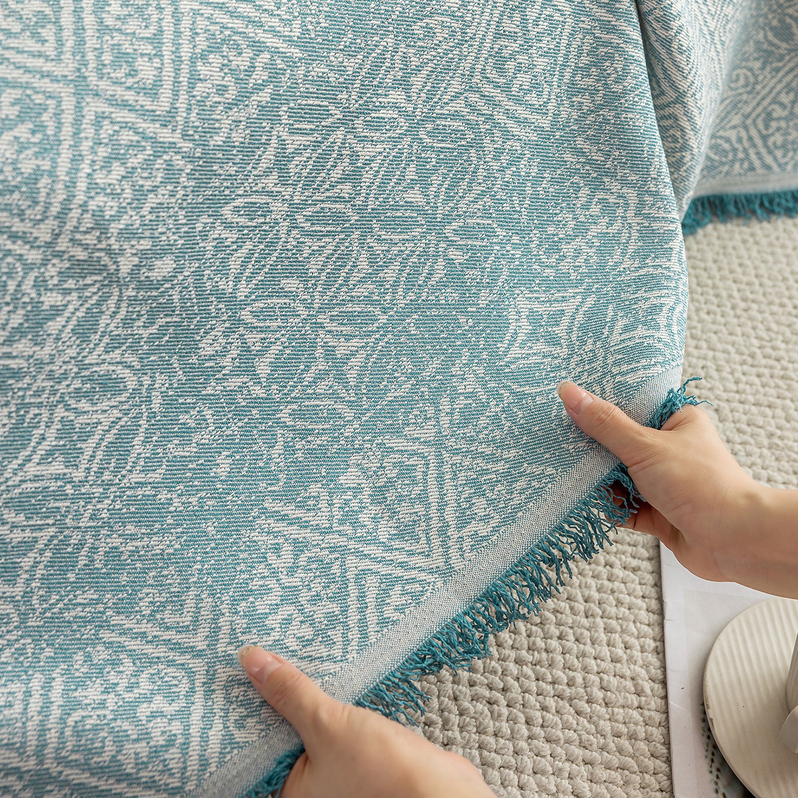 Anti Cat Scratch Imitation Cotton and Linen Sofa Towel - Blue