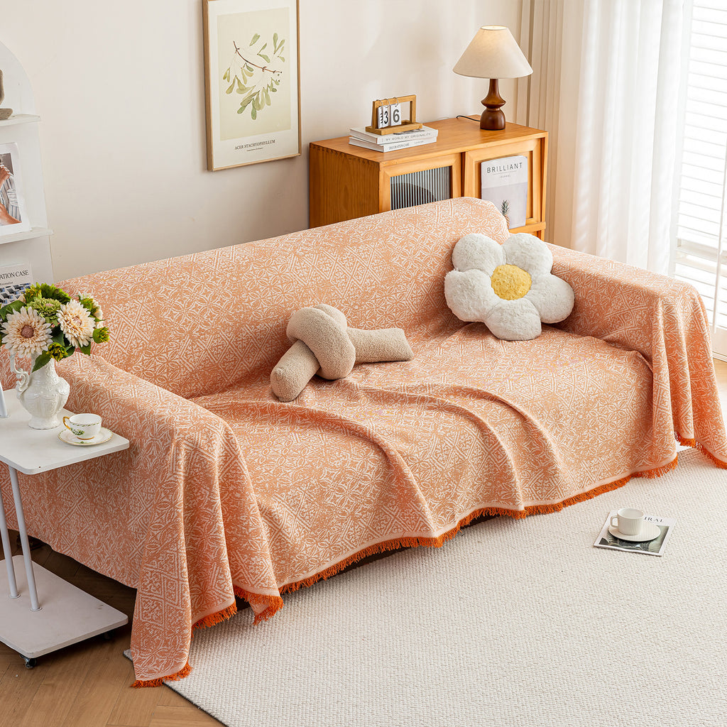 Anti Cat Scratch Imitation Cotton and Linen Sofa Towel - Orange