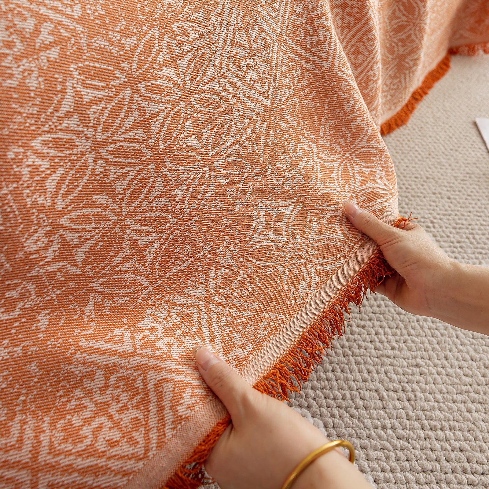 Anti Cat Scratch Imitation Cotton and Linen Sofa Towel - Orange