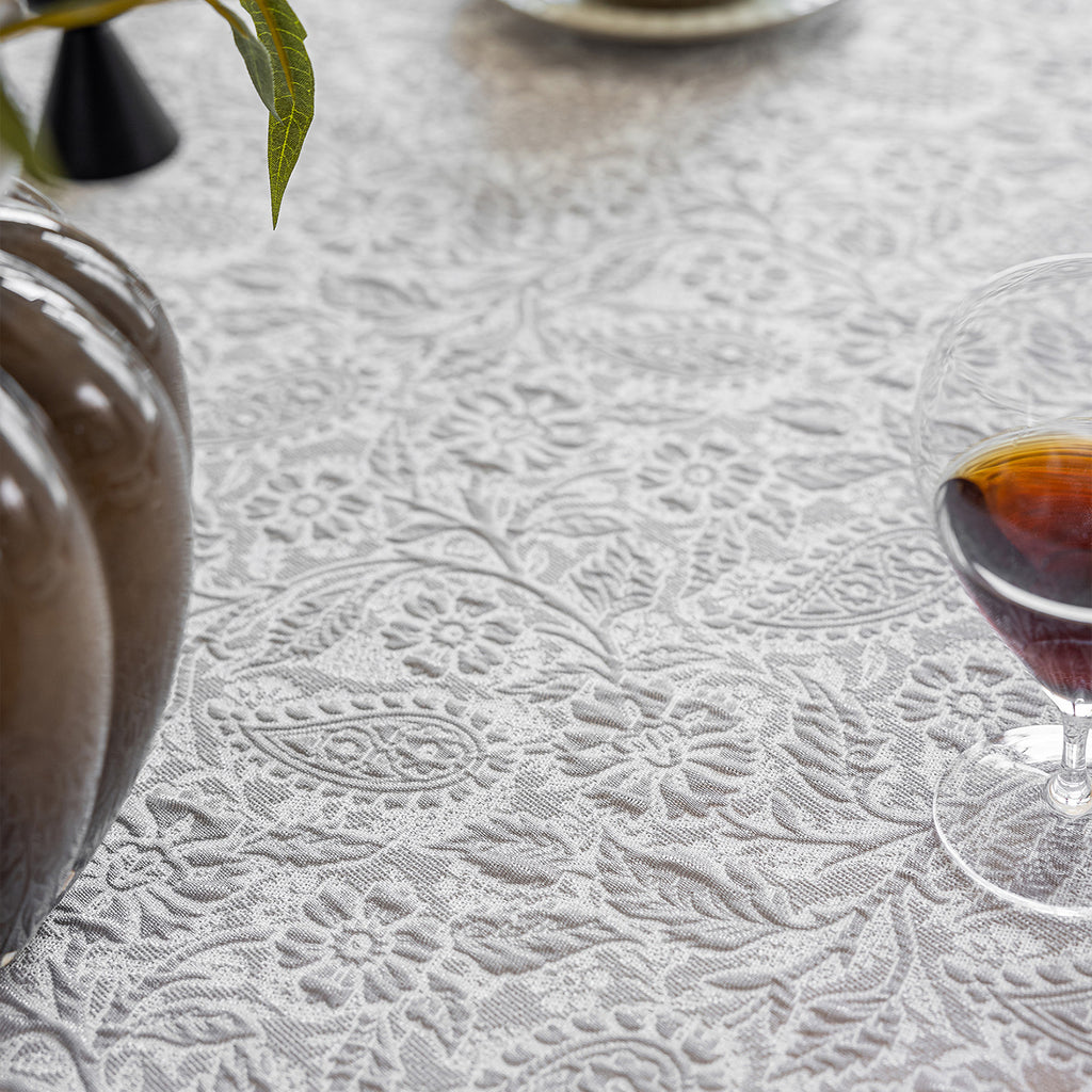 Linen Like Tablecloth or Desk Cover Wrinkle Resistant Jacquard Galsang Flower Embossed Multi Use