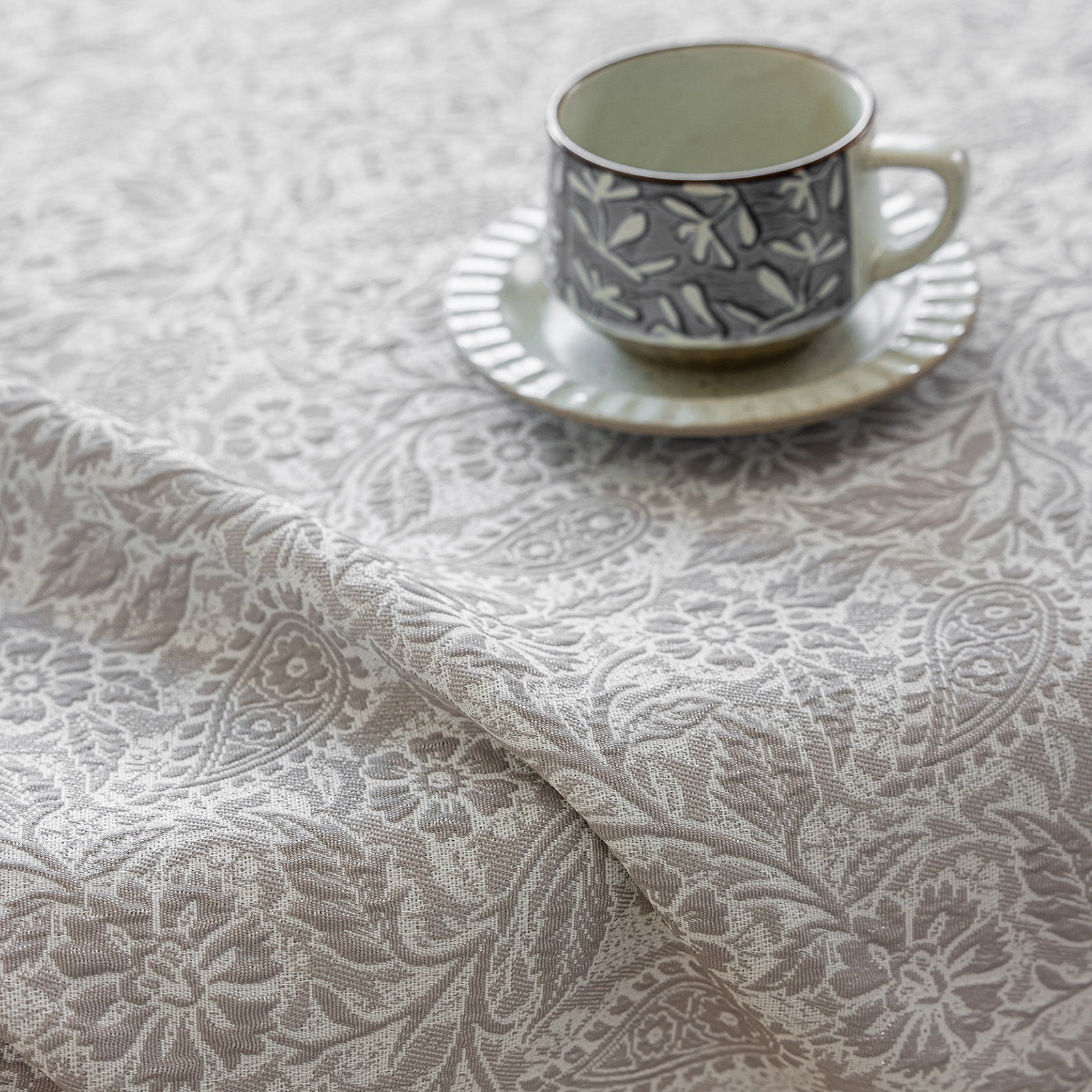 Linen Like Tablecloth or Desk Cover Wrinkle Resistant Jacquard Galsang Flower Embossed Multi Use