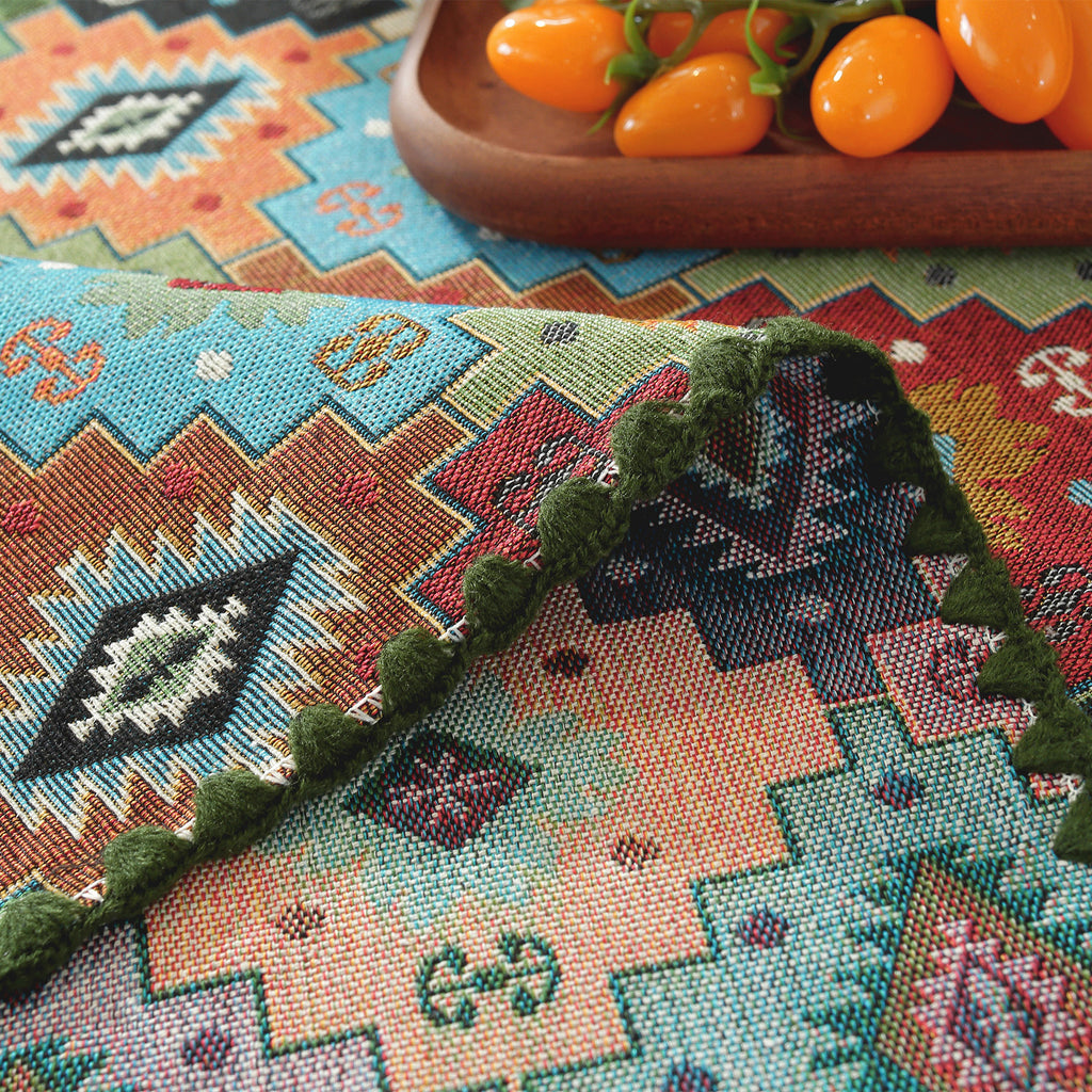 Jigsaw Puzzle Pattern Cotton-Linen Style Tablecloth with Scalloped Edge