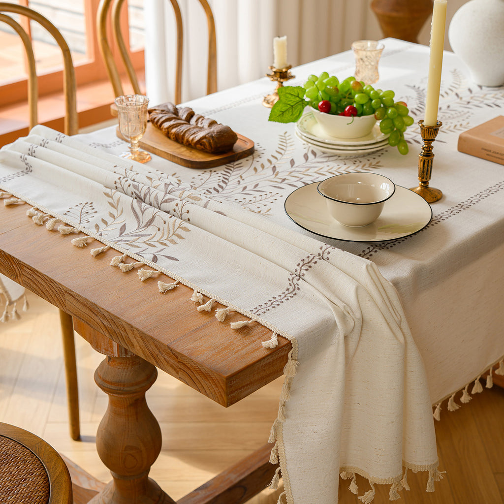 Linen-Like Waterproof Tablecloth with Fern Pattern — Breathable & Minimalist Design for Home Use, Fits Square, Round & Rectangular Tables