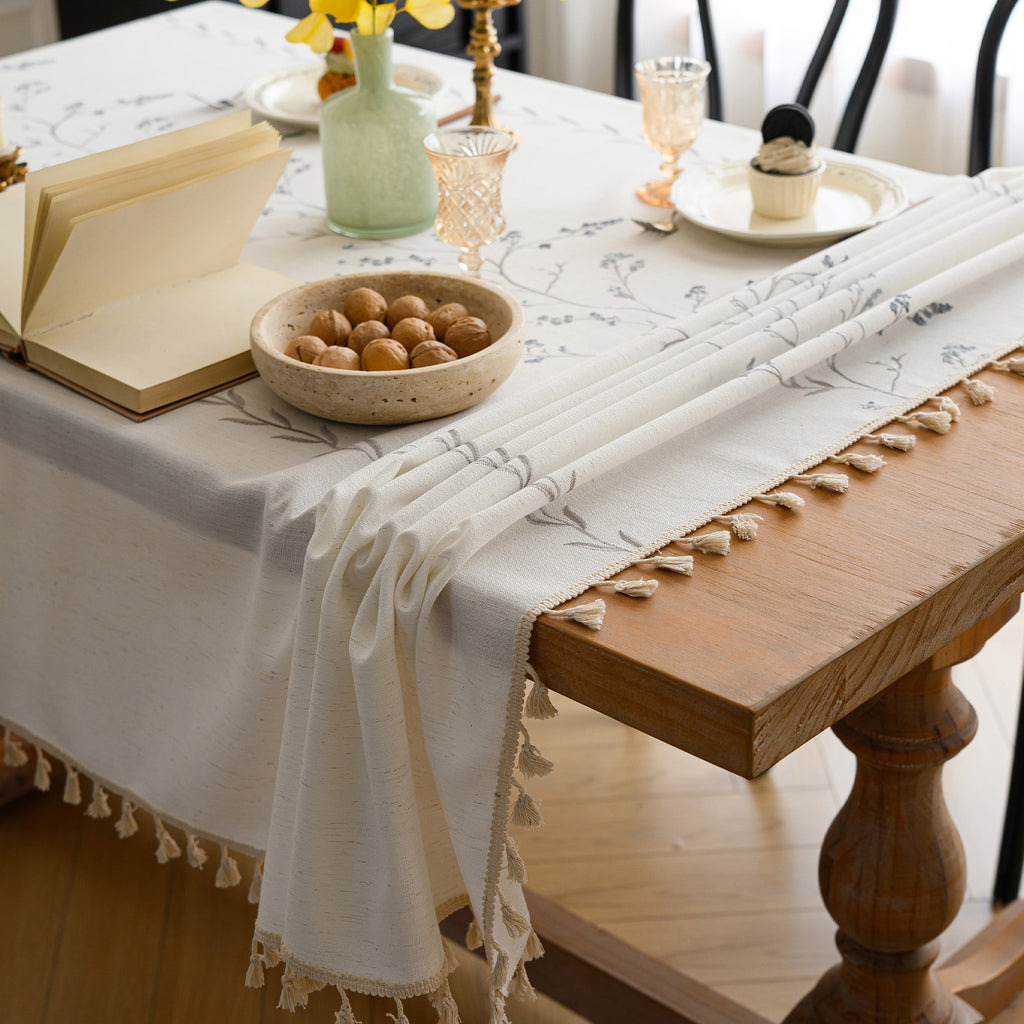 Linen-Like Waterproof Tablecloth with Lavender Pattern — Breathable & Minimalist Design for Home Use, Fits Square, Round & Rectangular Tables