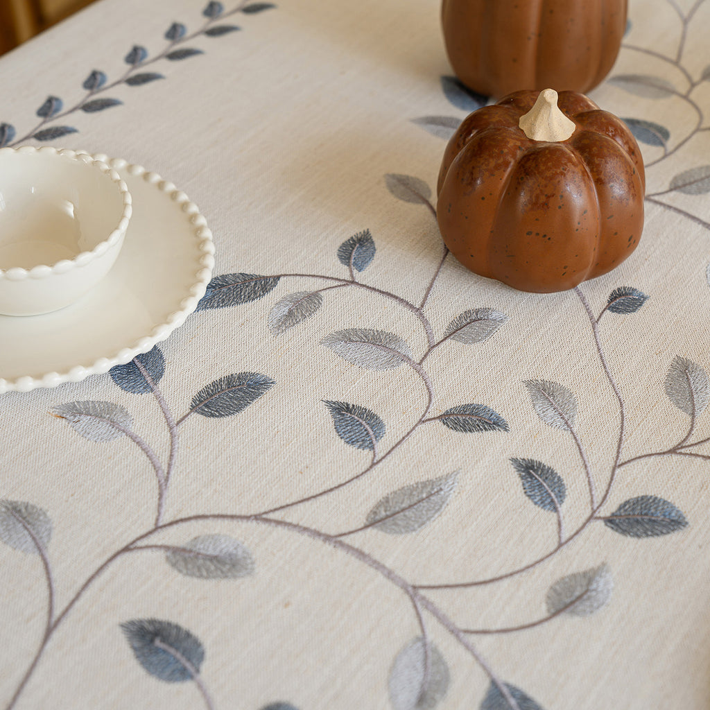 Linen-Like Waterproof Tablecloth with Vine Pattern — Breathable & Minimalist Design for Home Use, Fits Square, Round & Rectangular Tables