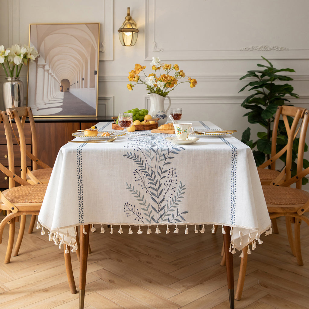 Linen-Like Waterproof Tablecloth with Fern Pattern — Breathable & Minimalist Design for Home Use, Fits Square, Round & Rectangular Tables